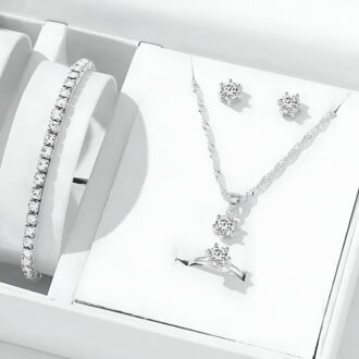 DESIGNICE 5Pcs Elegant Crystal Delicate Jewelry Sets For Women Necklace Earrings Ring Bracelet