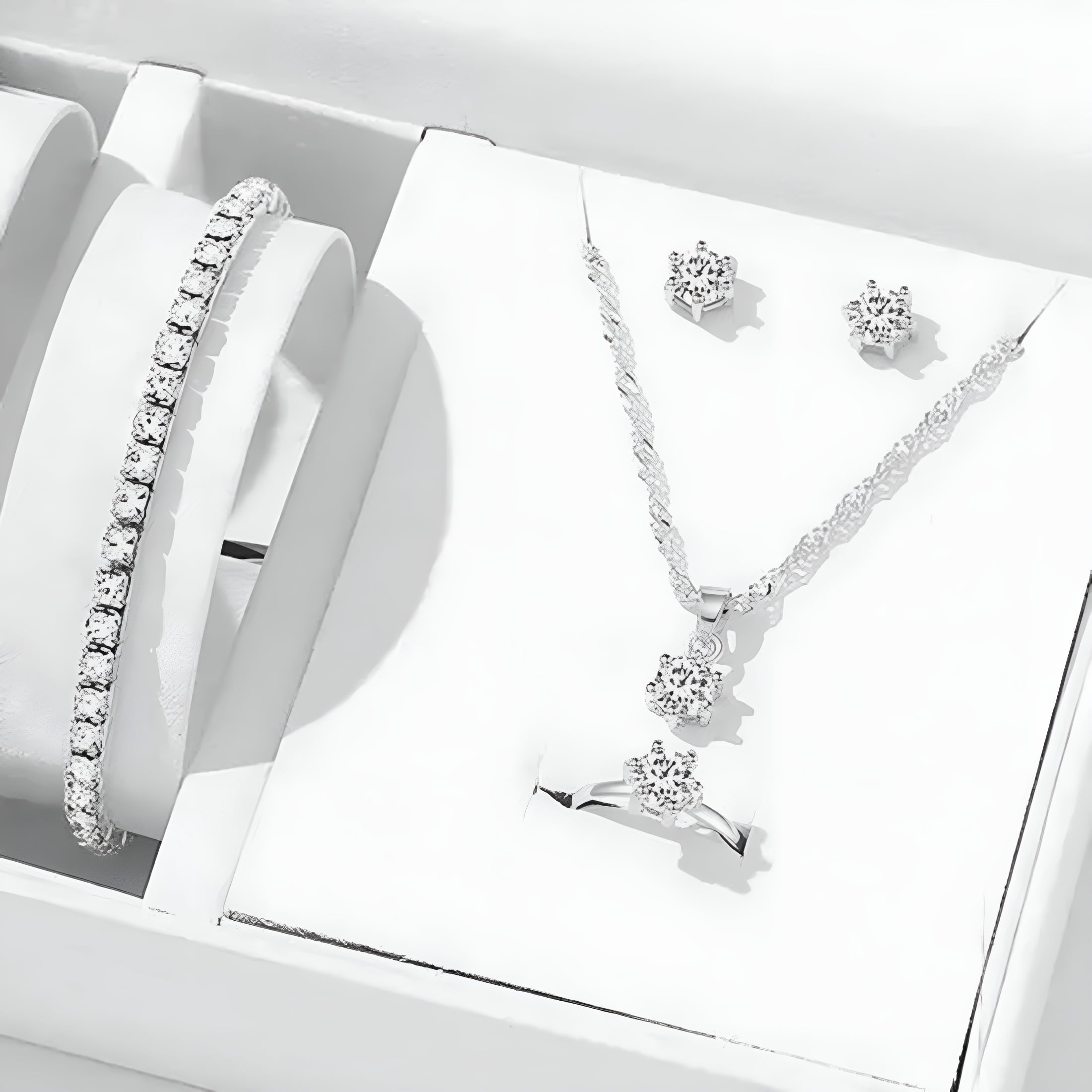 DESIGNICE 5Pcs Elegant Crystal Delicate Jewelry Sets For Women Necklace Earrings Ring Bracelet