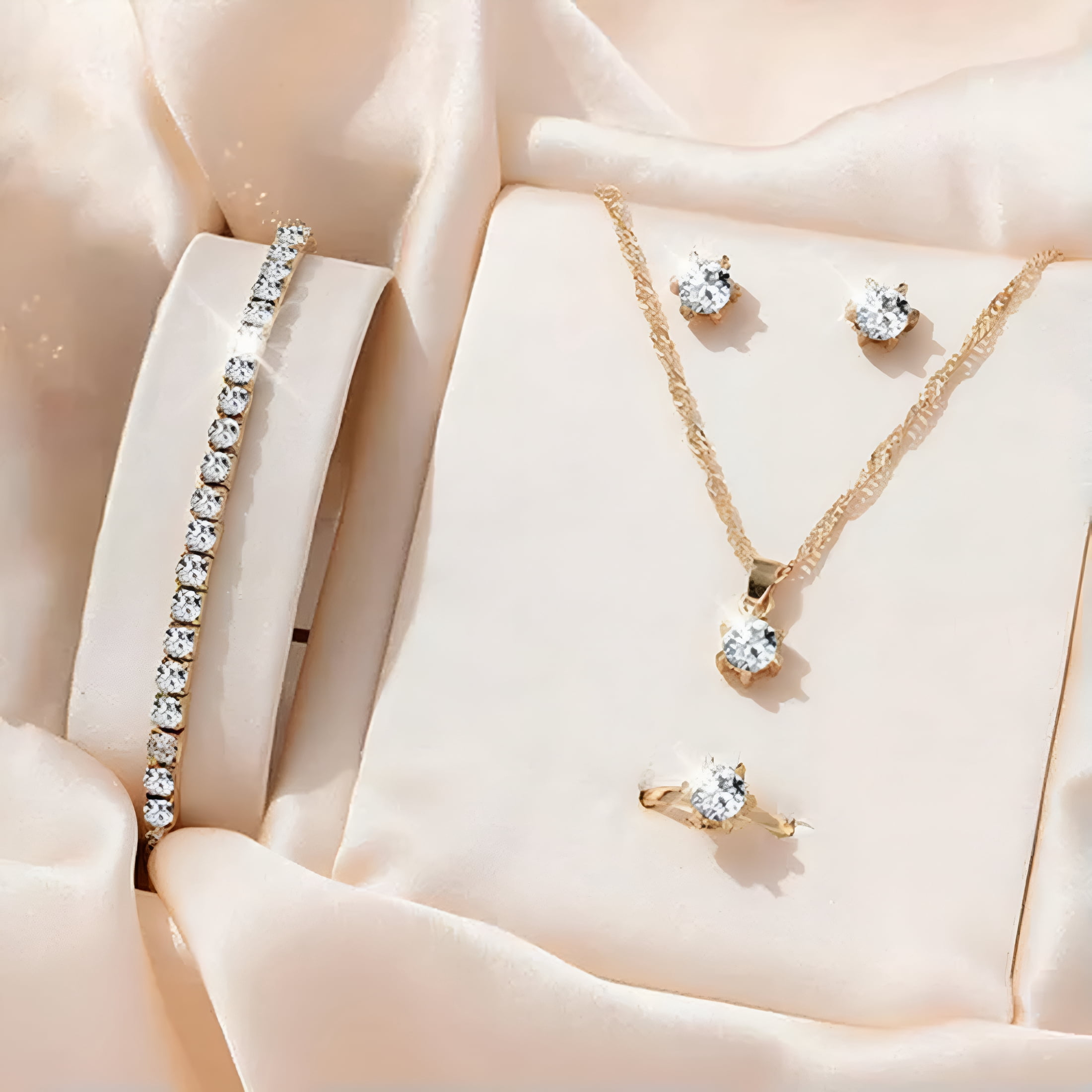 DESIGNICE 5Pcs Elegant Crystal Delicate Jewelry Sets For Women Necklace Earrings Ring Bracelet - Image 4