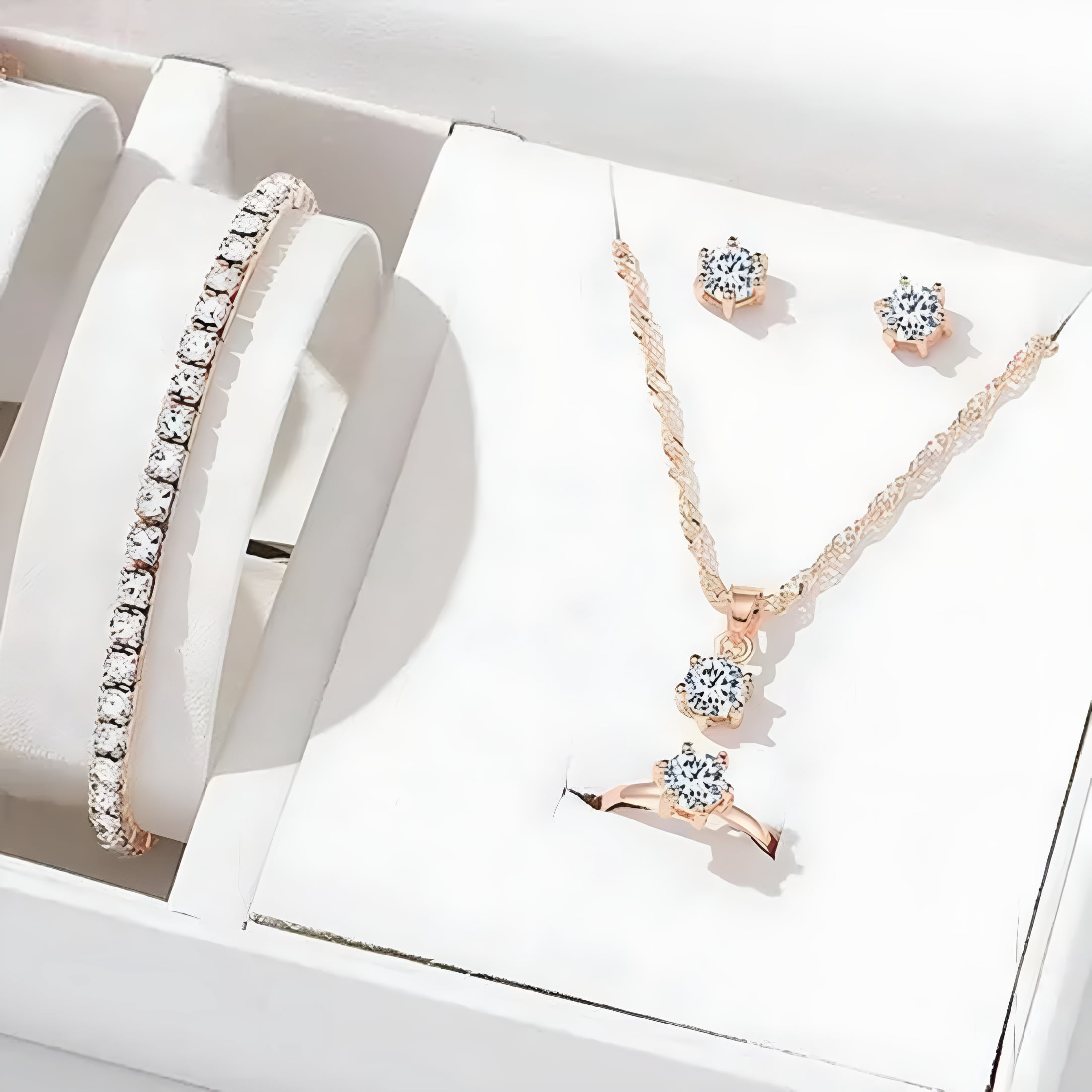 DESIGNICE 5Pcs Elegant Crystal Delicate Jewelry Sets For Women Necklace Earrings Ring Bracelet - Image 3