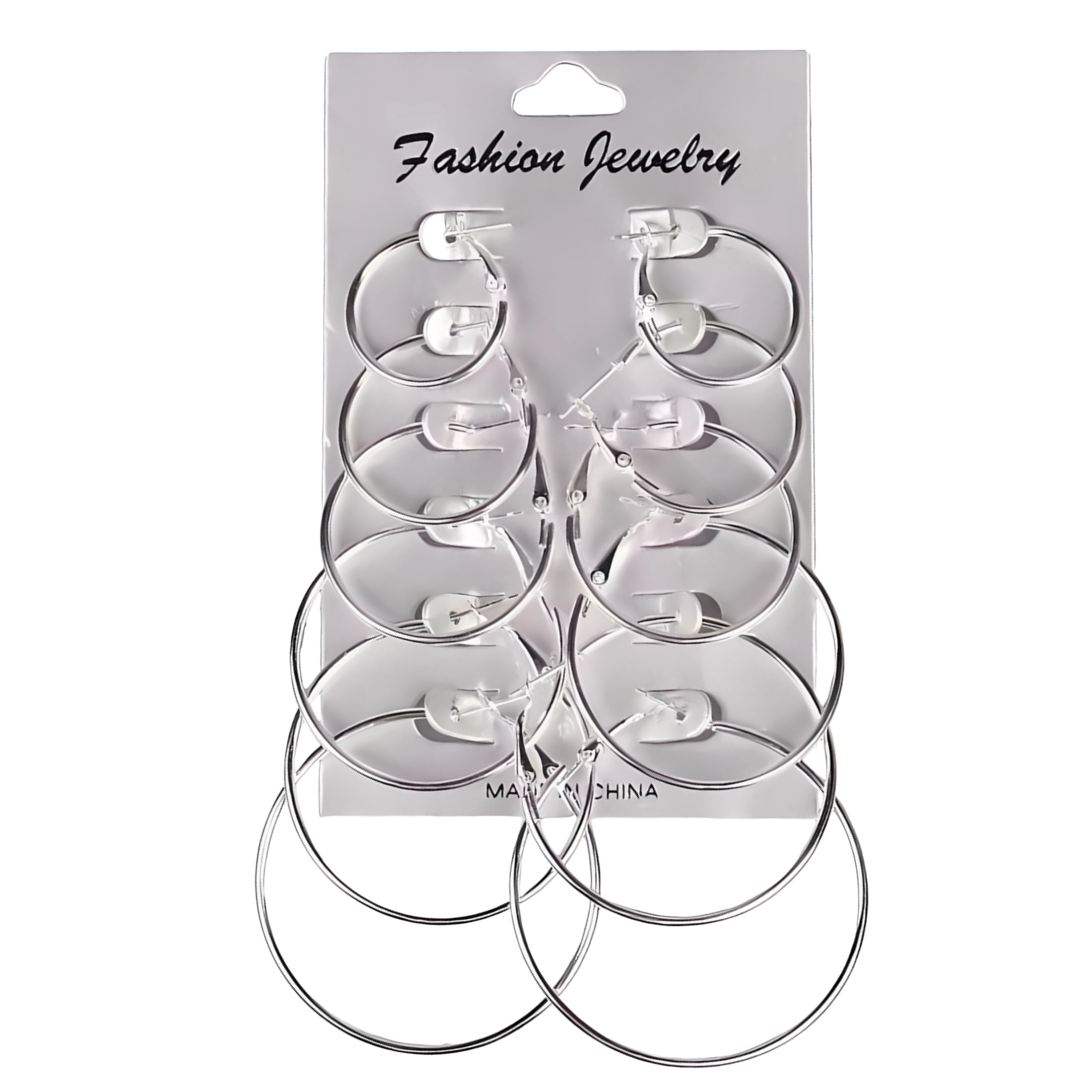DESIGNICE 6 Pairs Silver Hoop Earrings Set for Women, Hypoallergenic 25-50mm Aperture Jewelry, Trendy Lightweight Metal Earrings for Sensitive Ears