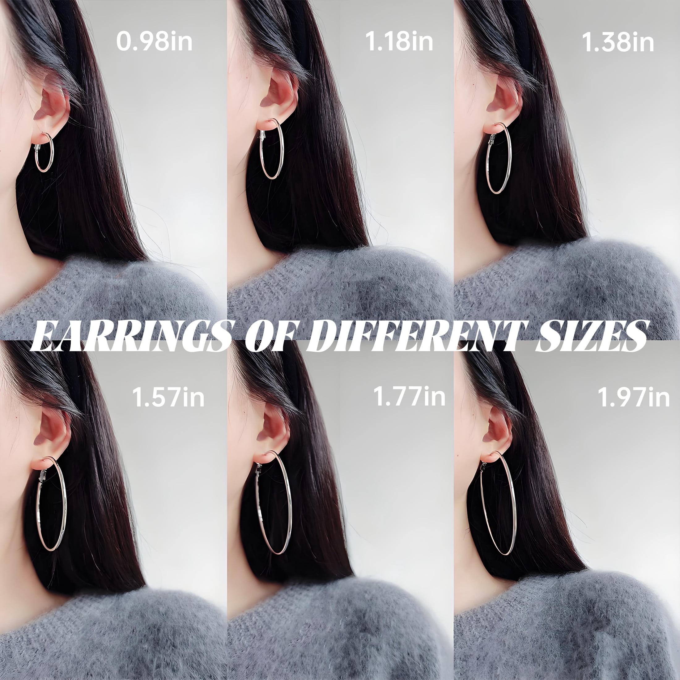 DESIGNICE 6 Pairs Silver Hoop Earrings Set for Women, Hypoallergenic 25-50mm Aperture Jewelry, Trendy Lightweight Metal Earrings for Sensitive Ears - Image 2