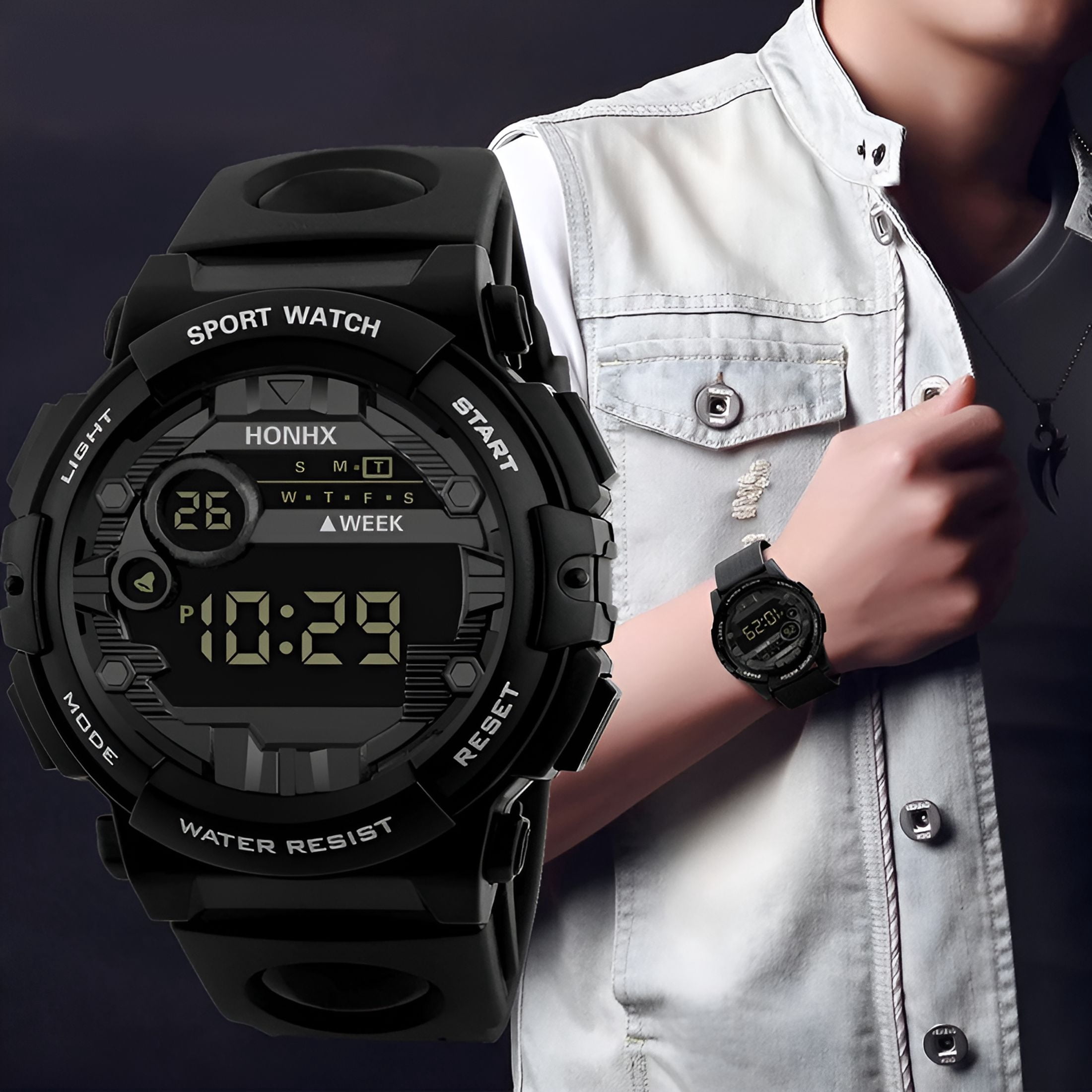 DESIGNICE Sport Watch Luxury Mens Digital Led Watch Date Men Outdoor Electronic Watch Wrist Watches - Image 3