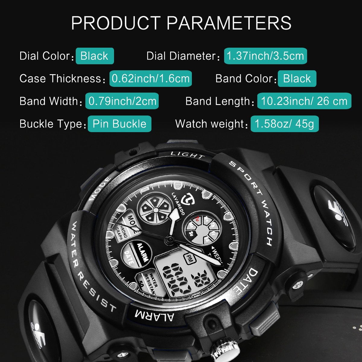 Digital Watch for Age 5-12, Waterproof Outdoor Sport Watches Analog Wrist Watches with Alarm Stopwatch for Age 5-12 Christmas Birthday Gift - Image 3