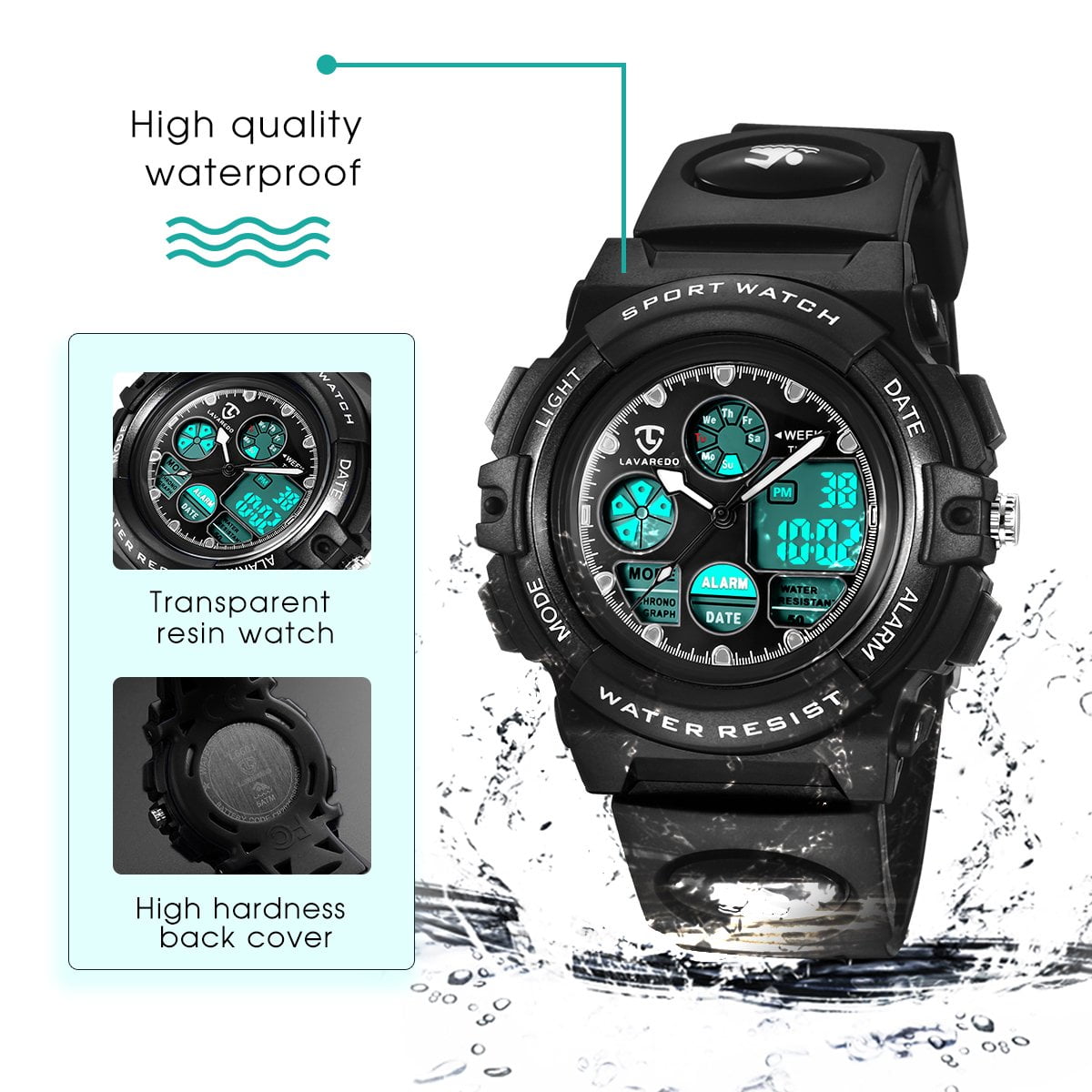 Digital Watch for Age 5-12, Waterproof Outdoor Sport Watches Analog Wrist Watches with Alarm Stopwatch for Age 5-12 Christmas Birthday Gift - Image 5