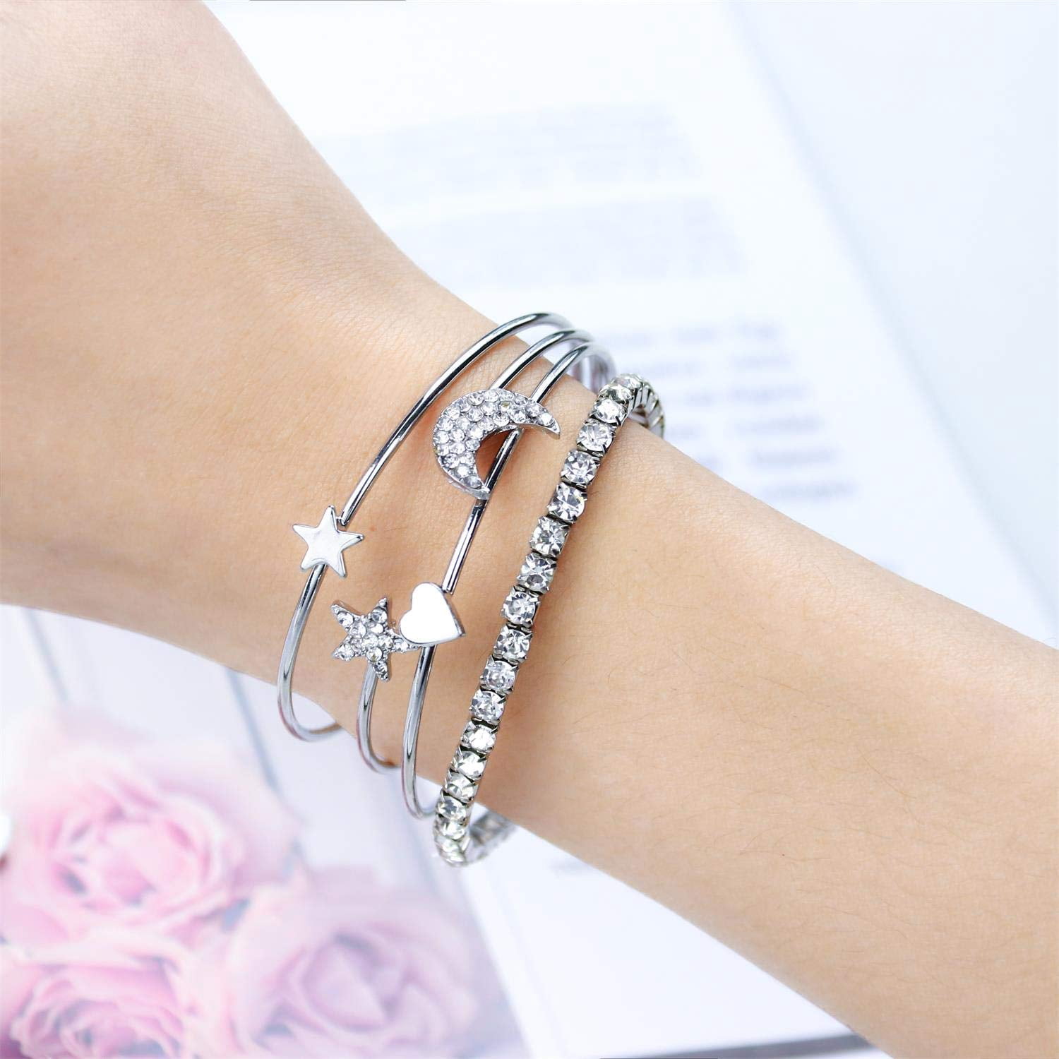 DIY.STORE 51 PCS Gold Silver Jewelry Set with 6 PCS Necklace,9 PCS Bracelet,36 PCS Layered Ball Dangle Hoop Stud Earrings for Women Jewelry Fashion and Valentine Birthday Party Gift - Image 2