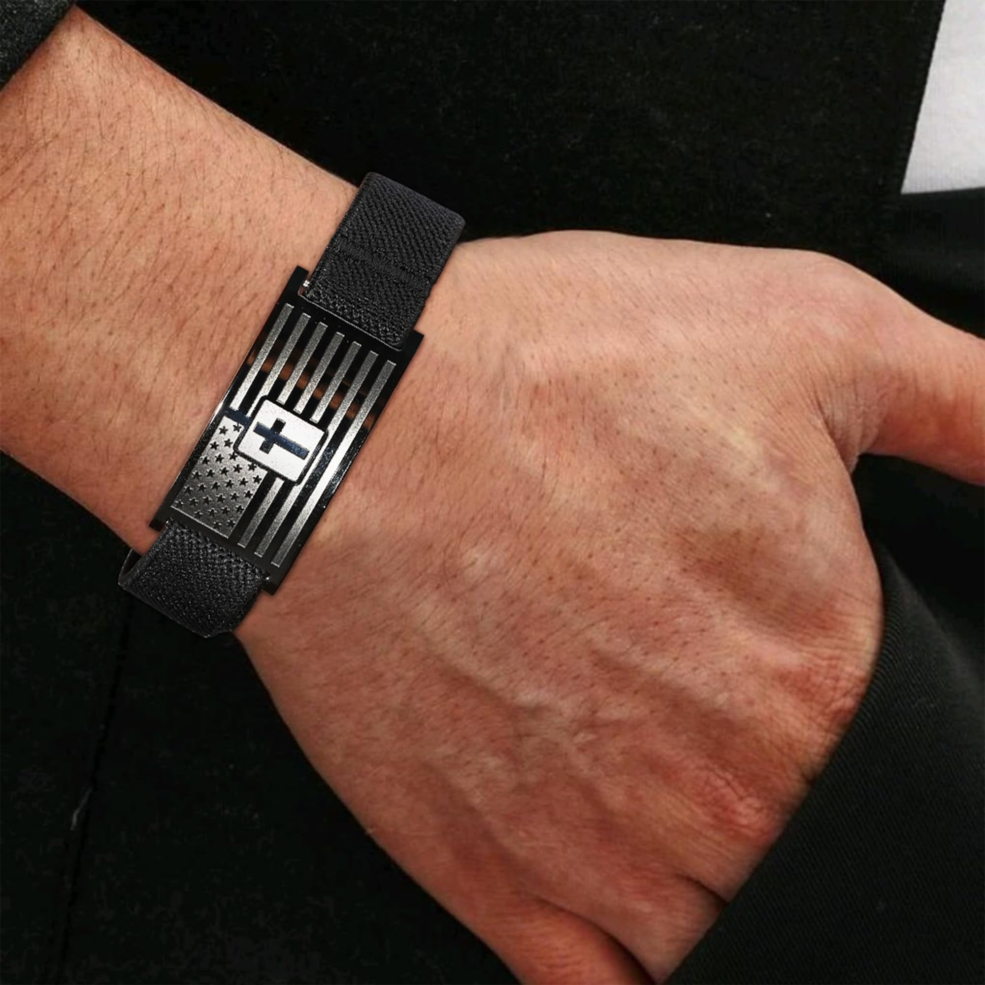 DORANA Black American Flag Cross Bracelets for Men Boys Catholic Christian Religious Birthday Fathers Day Jewelry Gifts Teen Him Dad Tween Son Boyfriend Preteen Teen Adults Kids Age Ideas - Image 3
