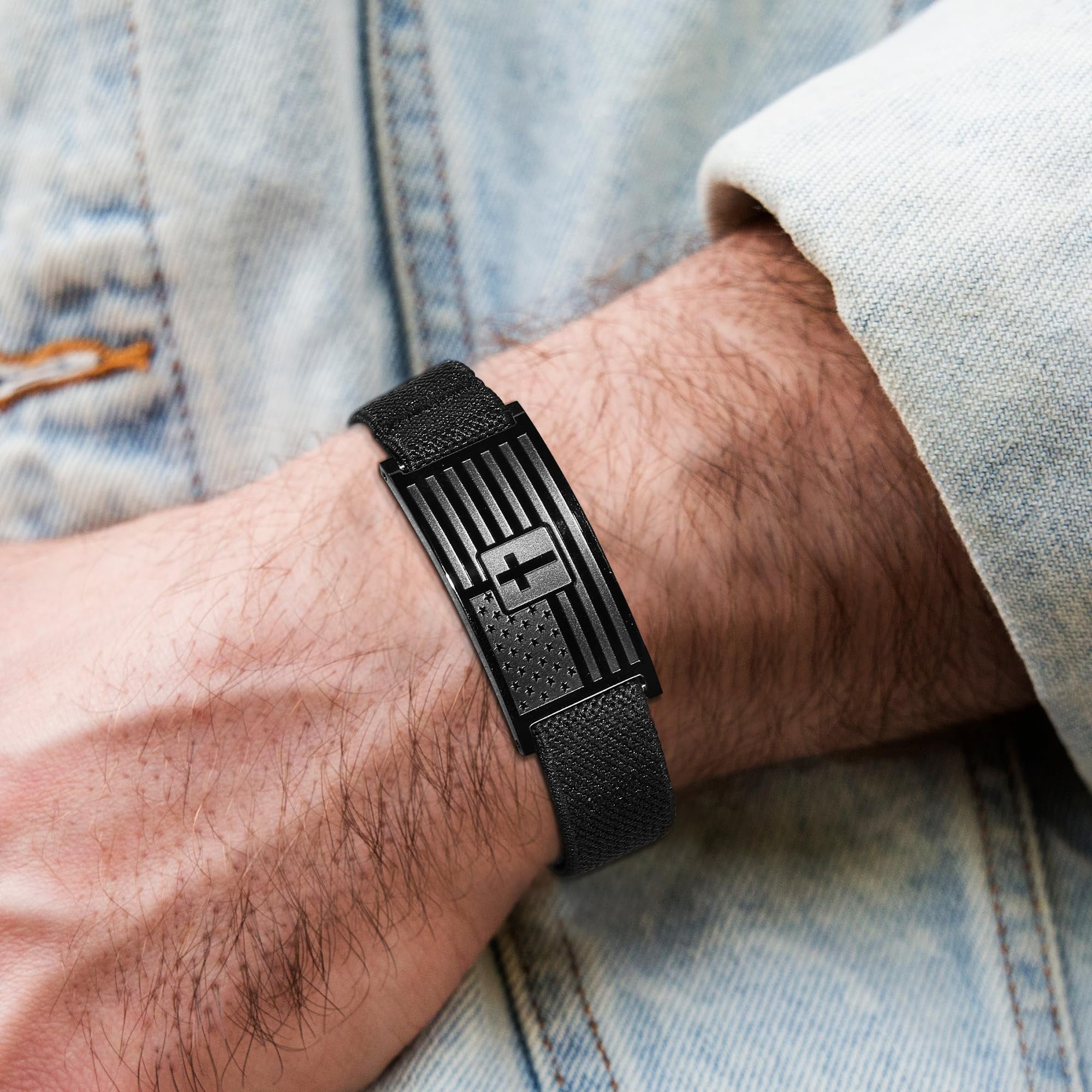 DORANA Black American Flag Cross Bracelets for Men Boys Catholic Christian Religious Birthday Fathers Day Jewelry Gifts Teen Him Dad Tween Son Boyfriend Preteen Teen Adults Kids Age Ideas - Image 2