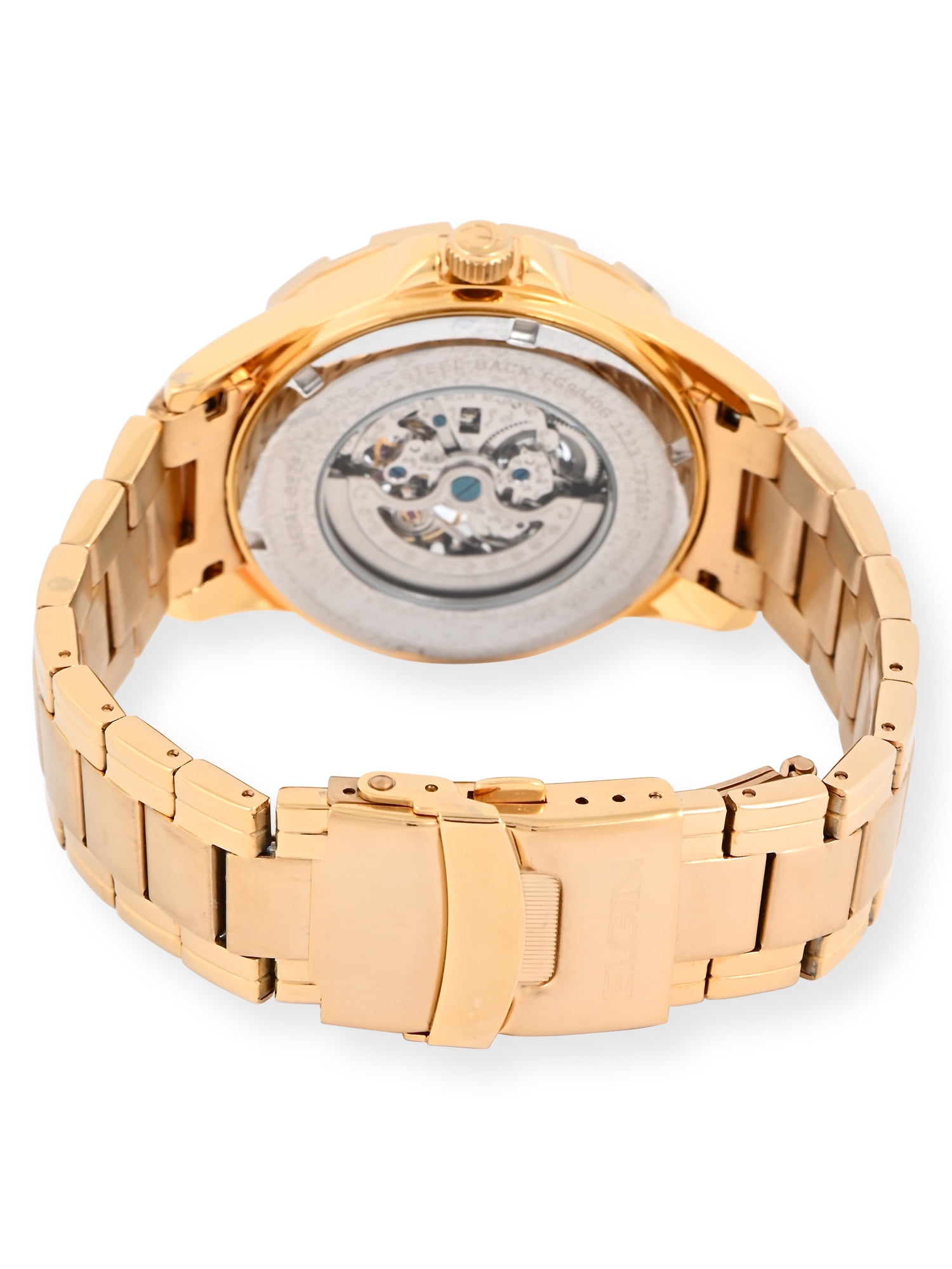 Elgin Adult Men's Gold Blinged Out Round Case Watch with Matching Bracelet and Faux Skeleton Dial. (FG180032) - Image 2