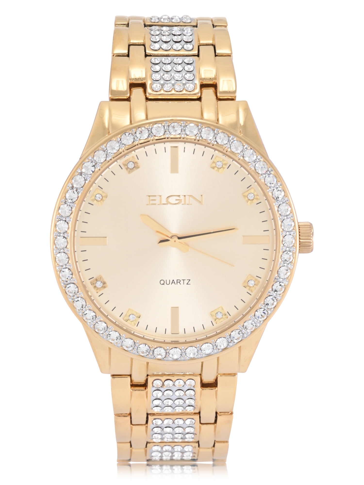 Elgin Adult Men's Gold Round Case Watch with Crystal Bzel and Bracelet. (FG180039)