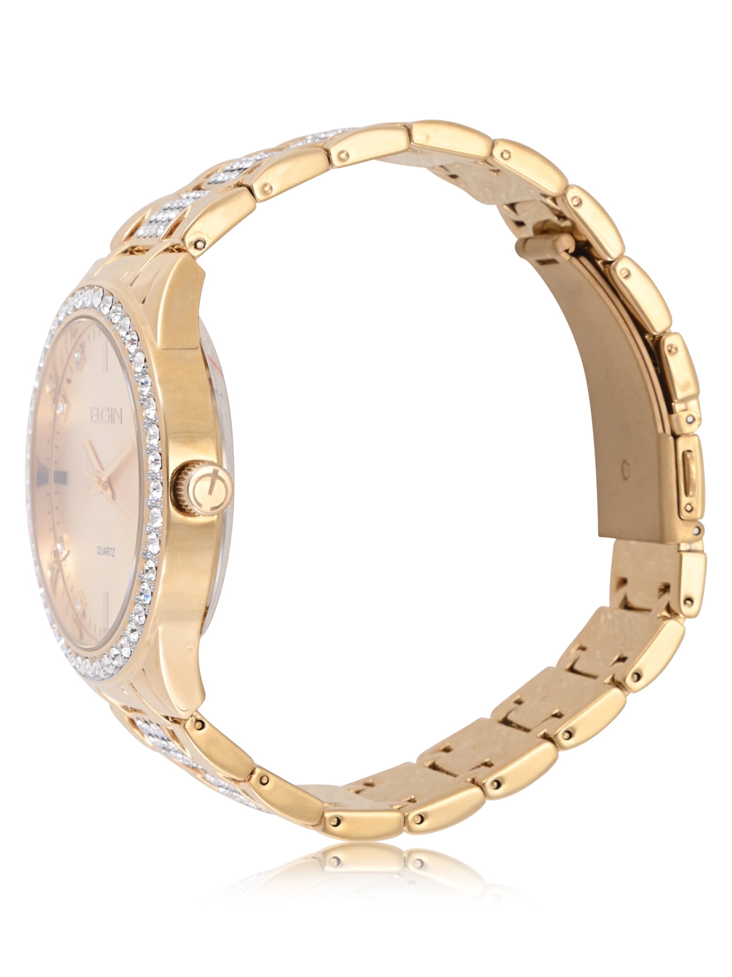 Elgin Adult Men's Gold Round Case Watch with Crystal Bzel and Bracelet. (FG180039) - Image 4