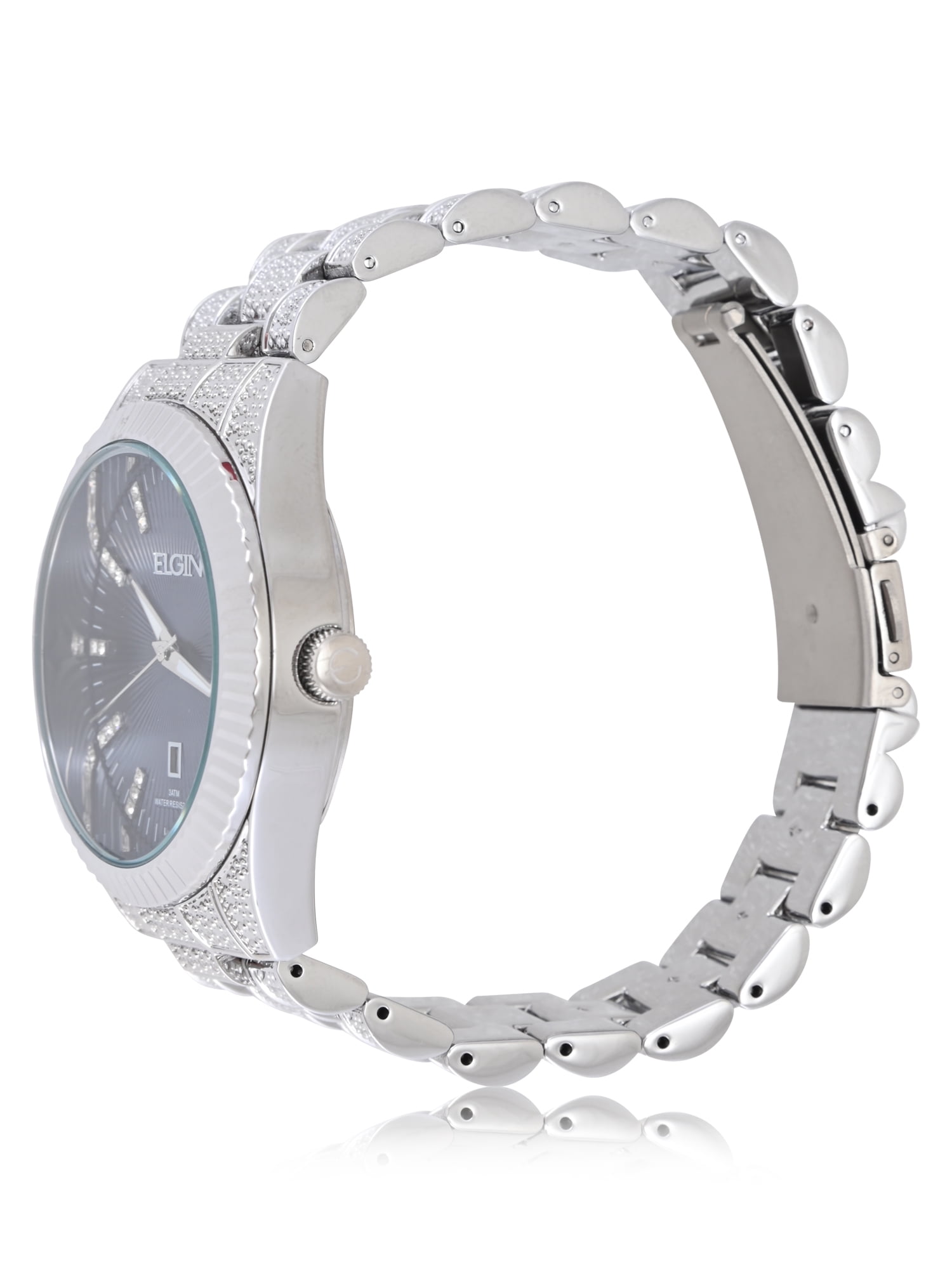 Elgin Adult Men's Silver and Crsytal Round Case Watch with Blue Dial. (FG180038) - Image 2