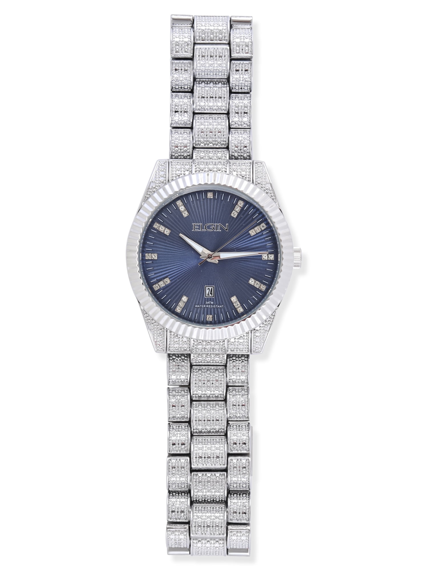 Elgin Adult Men's Silver and Crsytal Round Case Watch with Blue Dial. (FG180038) - Image 3
