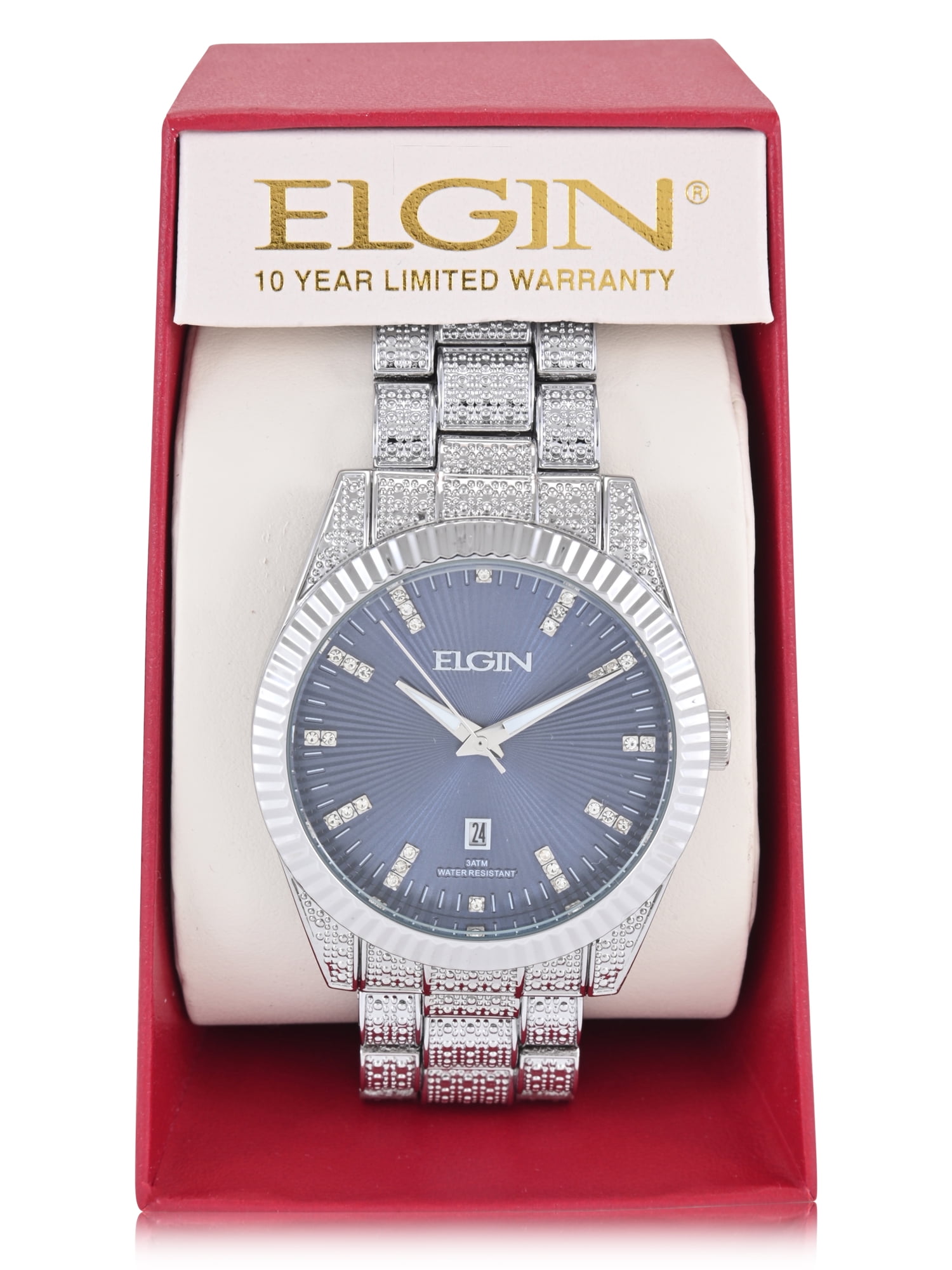 Elgin Adult Men's Silver and Crsytal Round Case Watch with Blue Dial. (FG180038) - Image 4