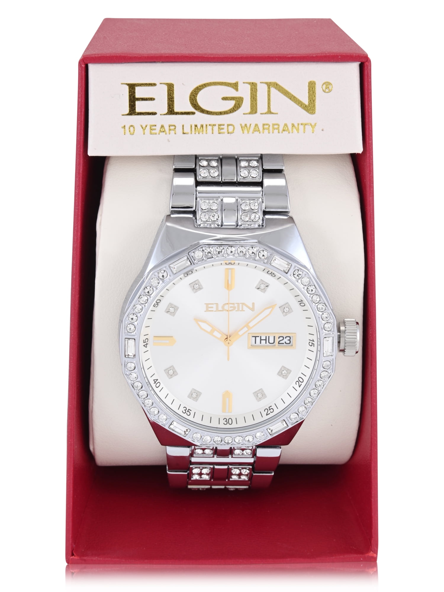 Elgin Adult Men's Silver and Crsytal Round Case Watch with Date Feature. (FG180036) - Image 4