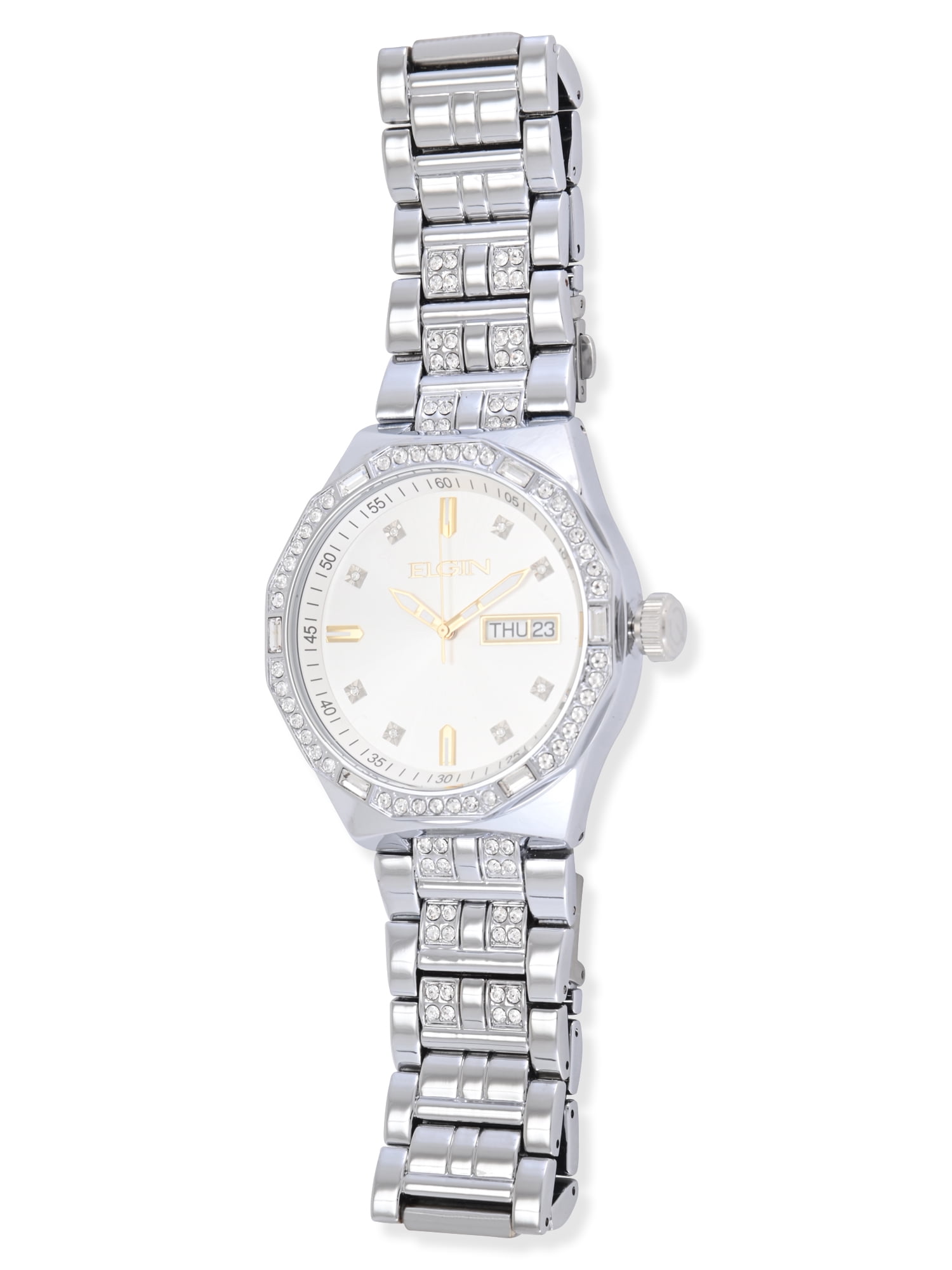 Elgin Adult Men's Silver and Crsytal Round Case Watch with Date Feature. (FG180036) - Image 3