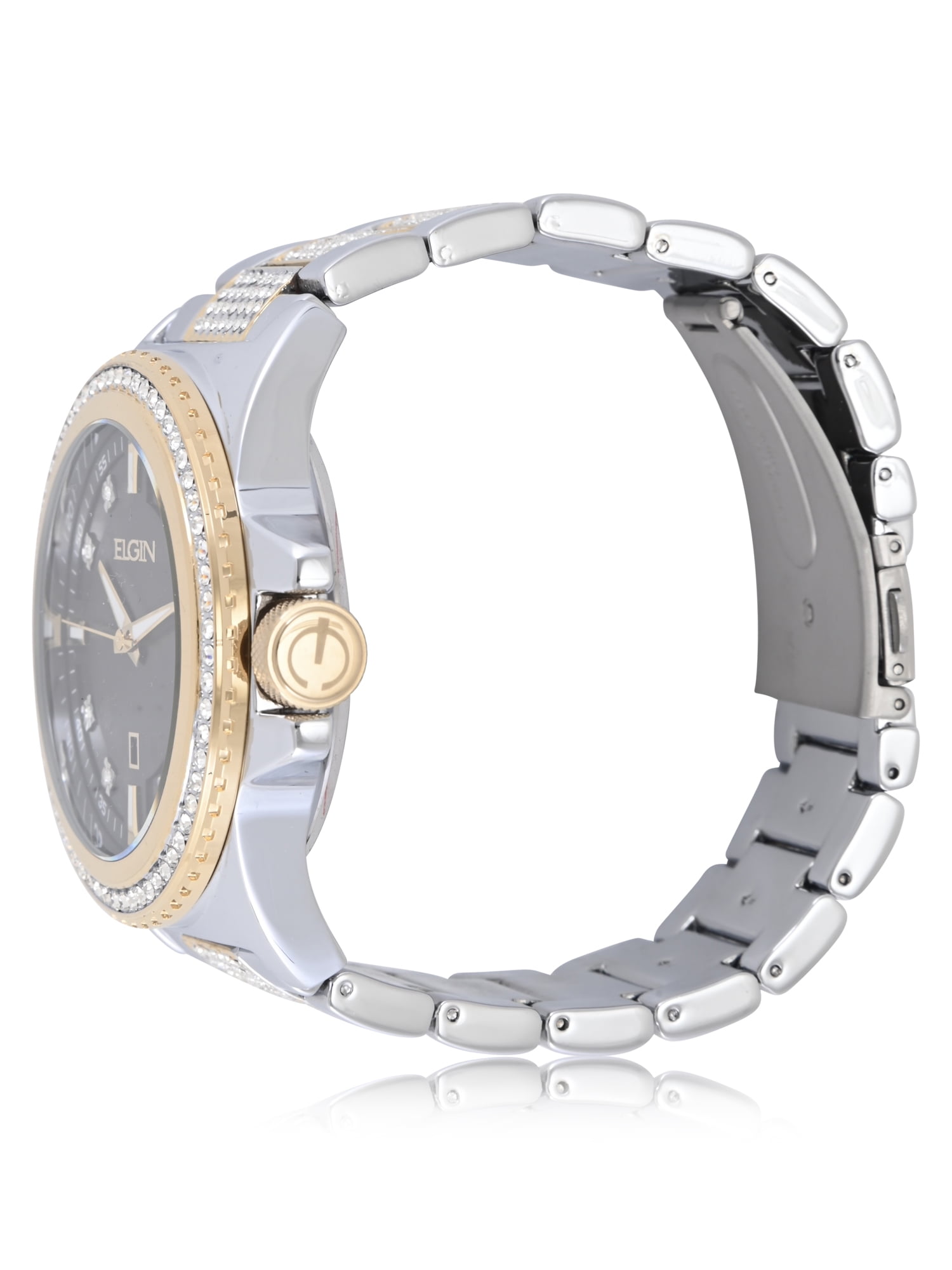 Elgin Adult Men's Silver and Crystal Round Case Watch with Gold Bezel. (FG180037) - Image 4