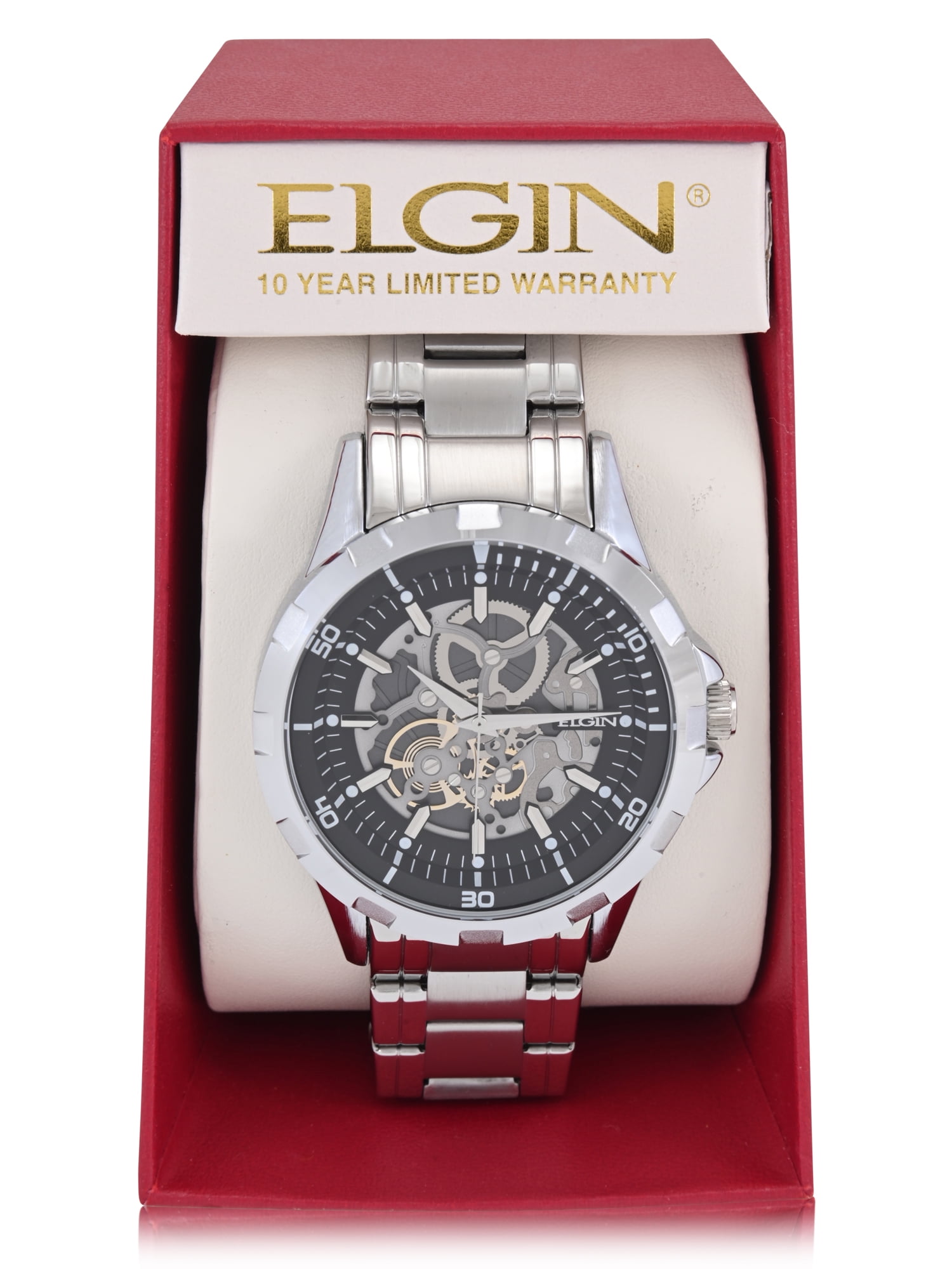 Elgin Adult Men's Silver Round Case Watch with Faux Skeleton Dial. (FG180031) - Image 2