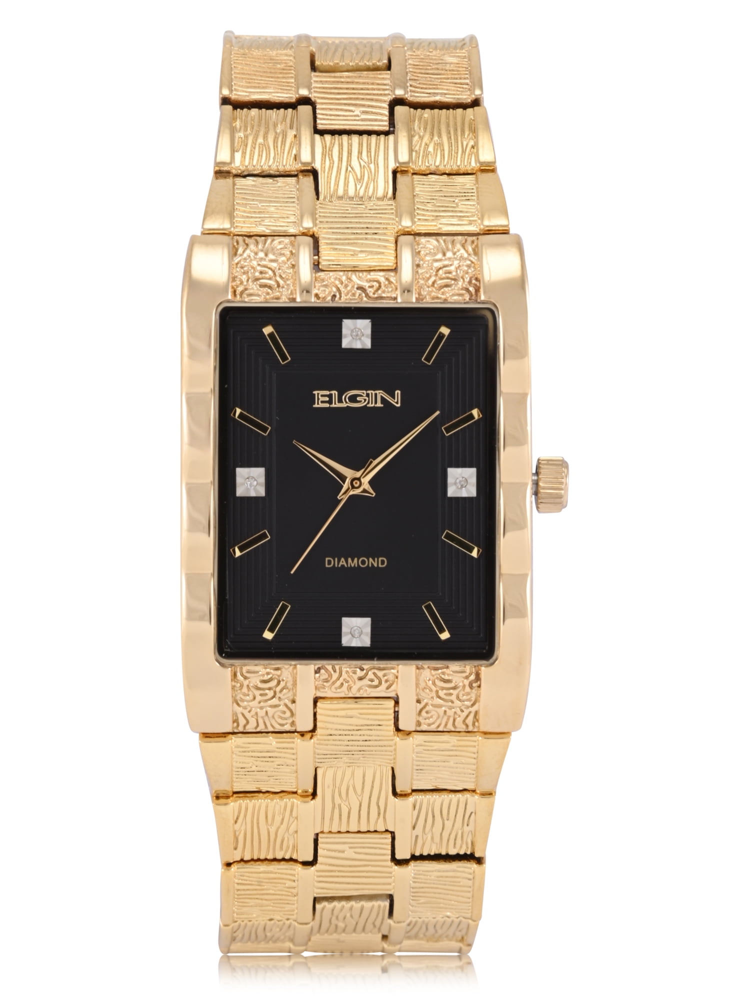 Elgin Adult Men's Tank Case Watch with Brushed Bark Bracelet and Diamond Dial. (FG180030)