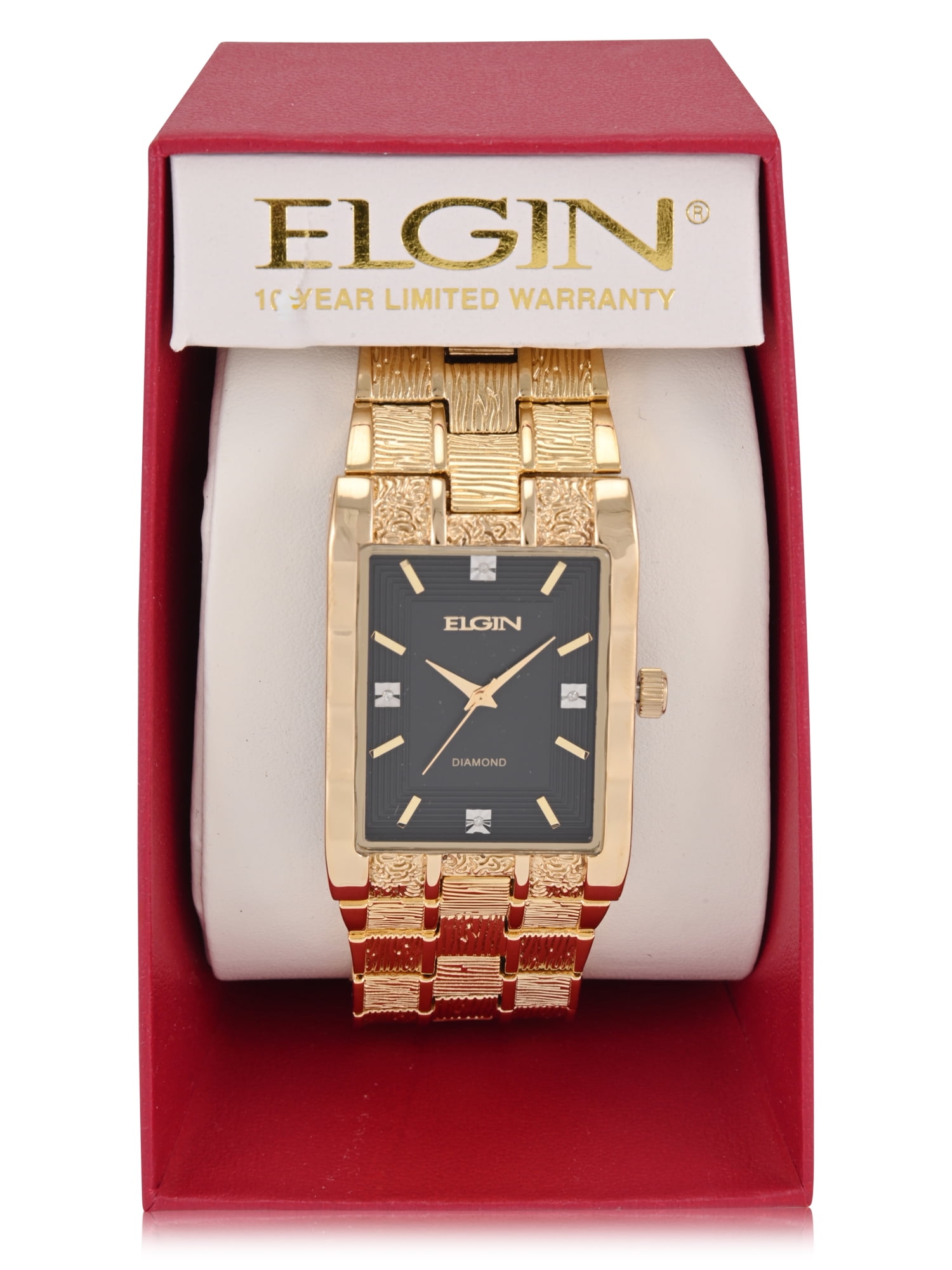 Elgin Adult Men's Tank Case Watch with Brushed Bark Bracelet and Diamond Dial. (FG180030) - Image 3