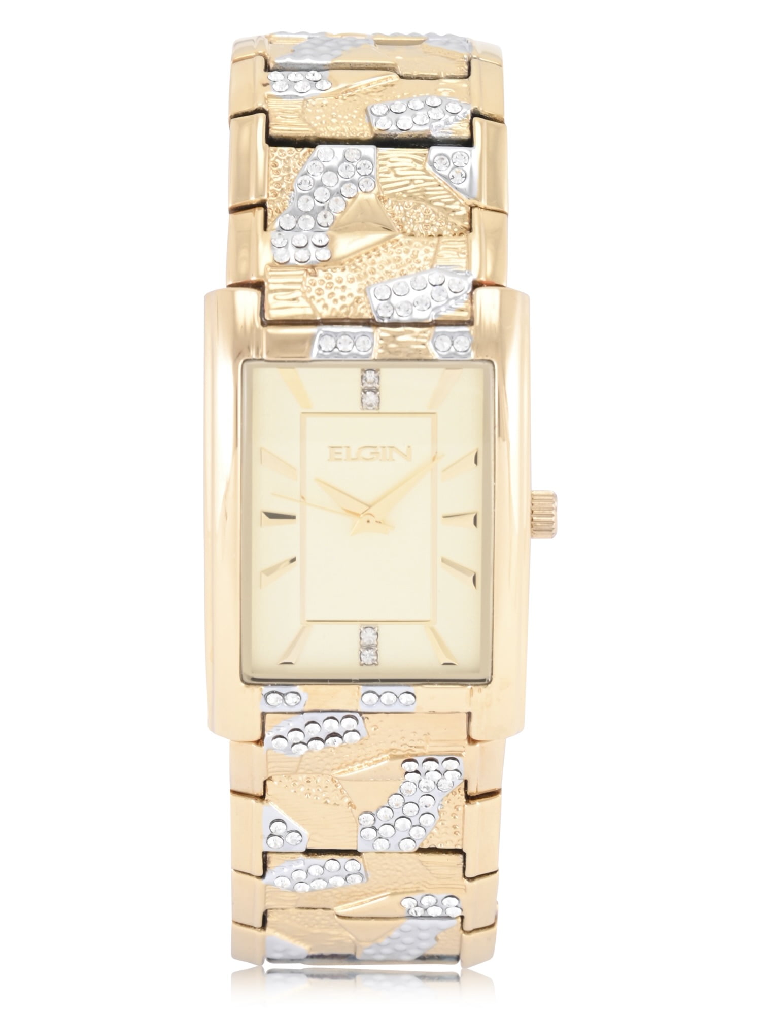 Elgin Adult Men's Tank Case Watch with Crystal and Brushed Bark Bracelet. (FG180033)