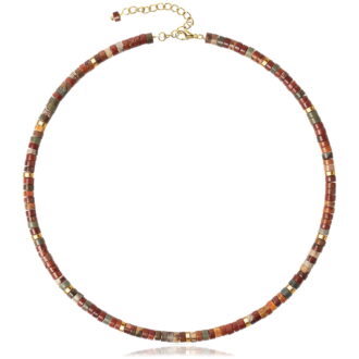 Elphaba Galinda Beaded Gemstone Necklace for Women: Natural Healing Red Creek Jasper Necklaces for Stress Relief - Boho Bead Choker Handmade Jewelry for Summer Beach Gifts