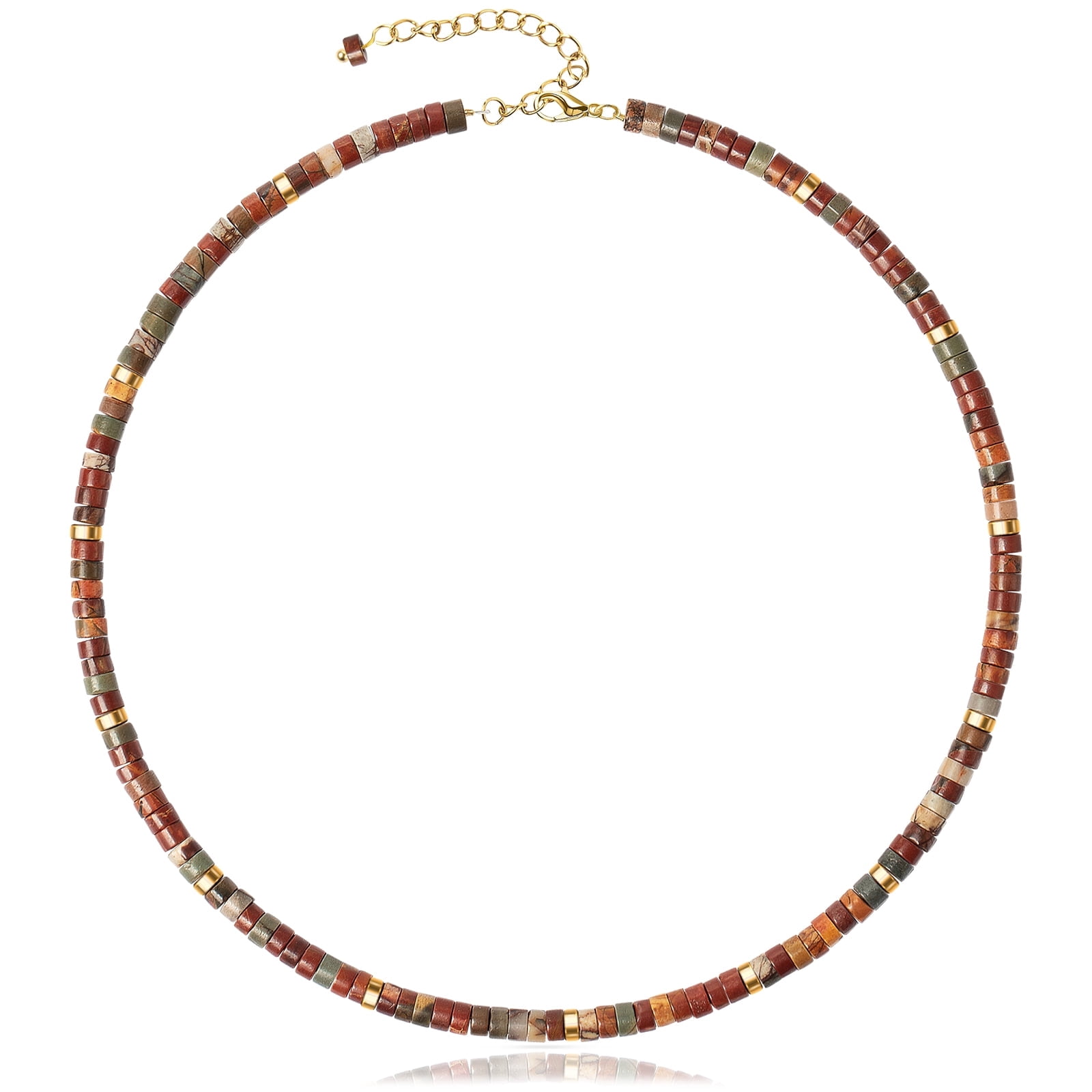 Elphaba Galinda Beaded Gemstone Necklace for Women: Natural Healing Red Creek Jasper Necklaces for Stress Relief - Boho Bead Choker Handmade Jewelry for Summer Beach Gifts