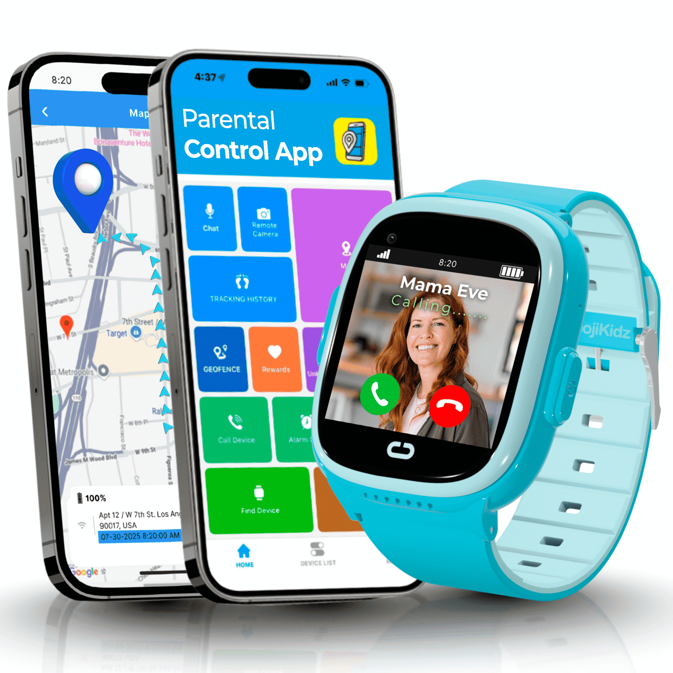 EmojiKidz Kids Smartwatch with GPS, Parental Controls, Calls, SOS, Smart Watch for Kids, Blocked Unknown Callers, (Blue)