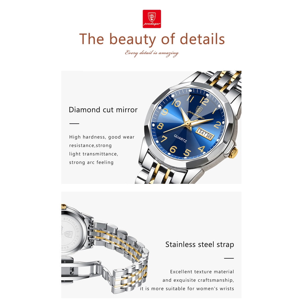 Explojoy Women's Waterproof Quartz Watch – Stainless Steel with Luminous Dial - Image 2