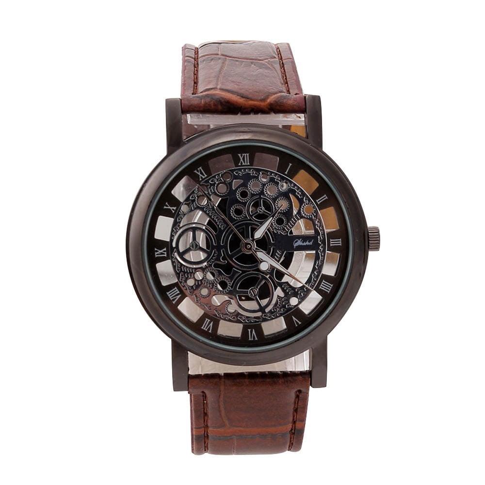 Fashion Skeleton Dial Quartz Watch - Stylish Roman Numeral Analog Wristwatch with Leather, Unisex Casual Dress Watch for Men & Women,A - Image 5