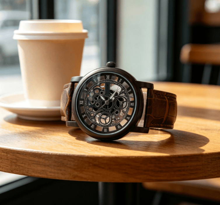 Fashion Skeleton Dial Quartz Watch - Stylish Roman Numeral Analog Wristwatch with Leather, Unisex Casual Dress Watch for Men & Women,A - Image 4
