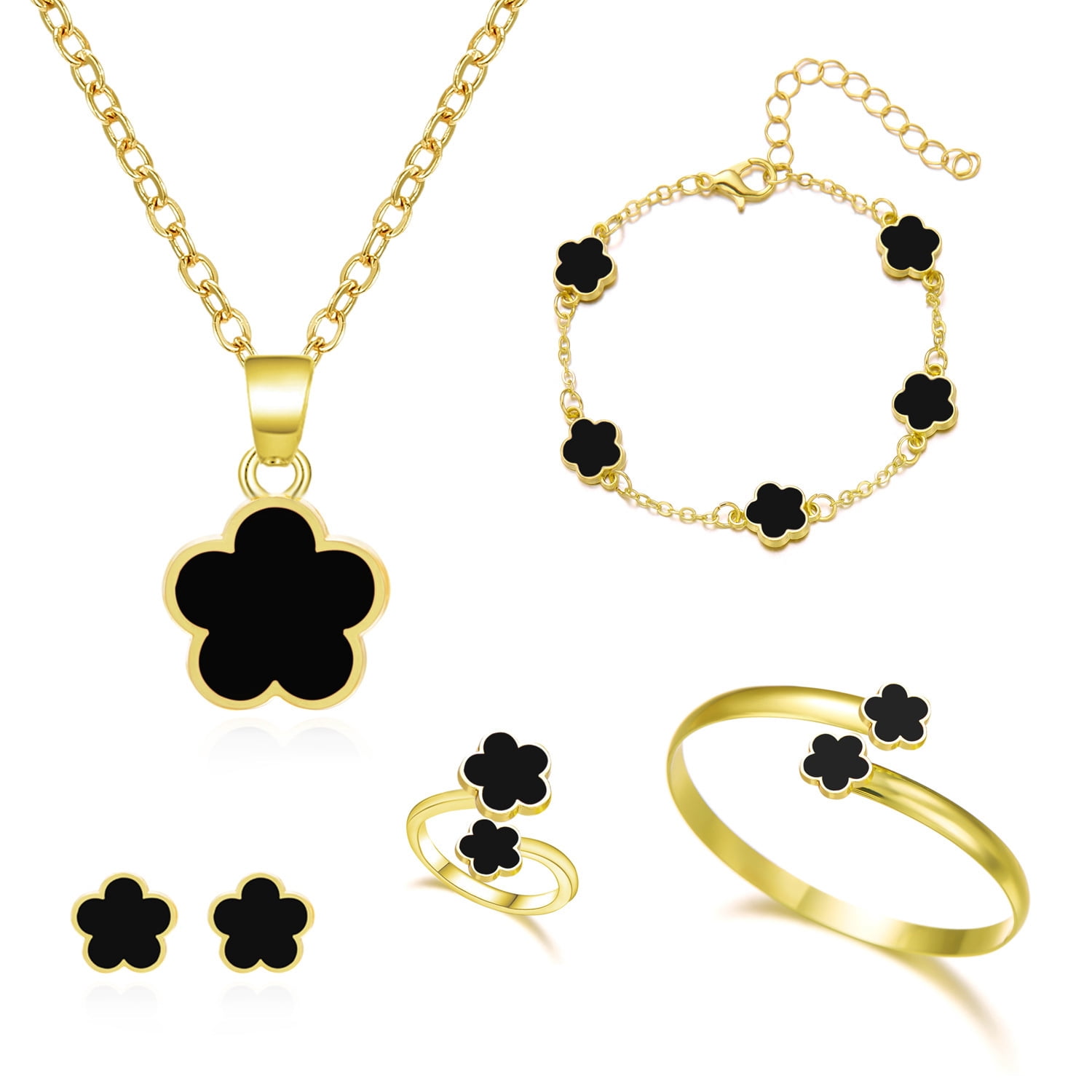 Faty-T Clover Jewelry Set 18K Gold Plated Stainless Steel Necklace with Flower Design Four leaf clover for Women, Elegant Four Leaf Clover Necklace Floral Style Jewelry - Image 3