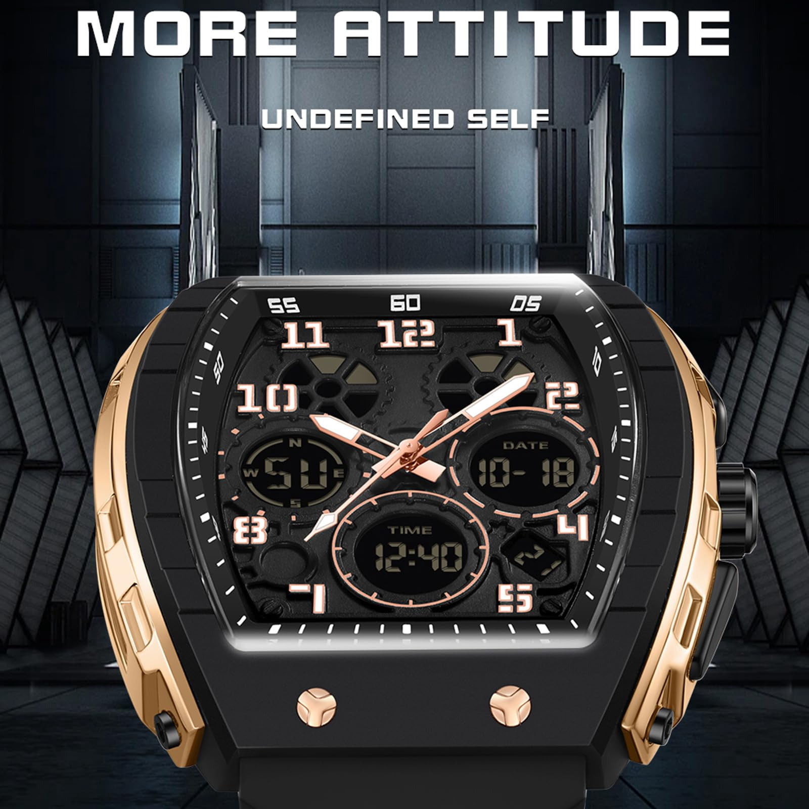 Findtime Designer Watches for Men Causal Quartz Dress Wrist Watch Unique Rectangle Dial White Wristwatch with Digital Analog Dual Time Display Countdown - Image 5