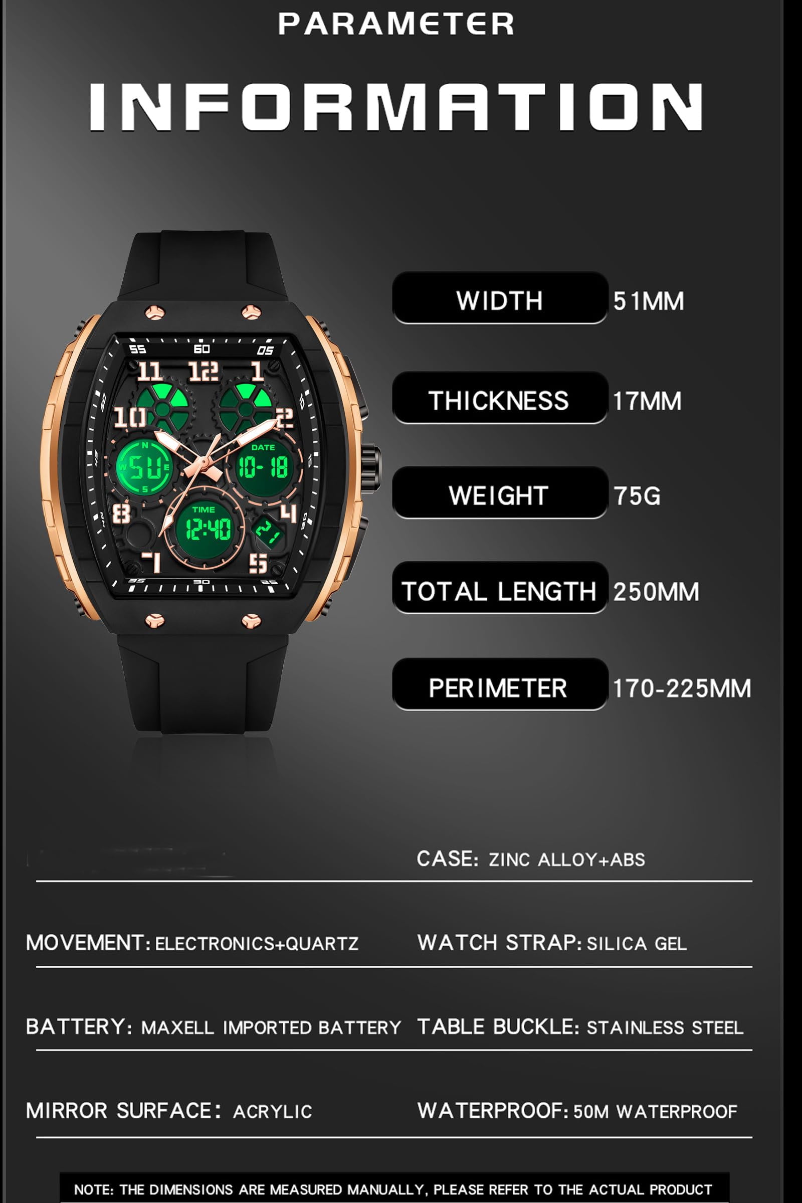 Findtime Designer Watches for Men Causal Quartz Dress Wrist Watch Unique Rectangle Dial White Wristwatch with Digital Analog Dual Time Display Countdown - Image 3