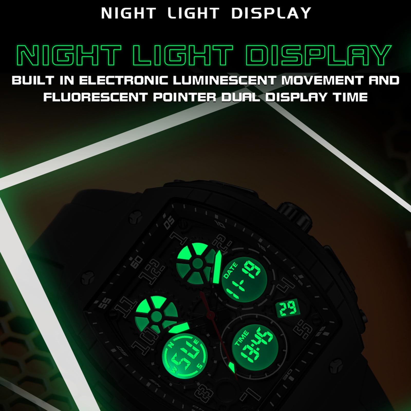 Findtime Designer Watches for Men Causal Quartz Dress Wrist Watch Unique Rectangle Dial White Wristwatch with Digital Analog Dual Time Display Countdown - Image 4