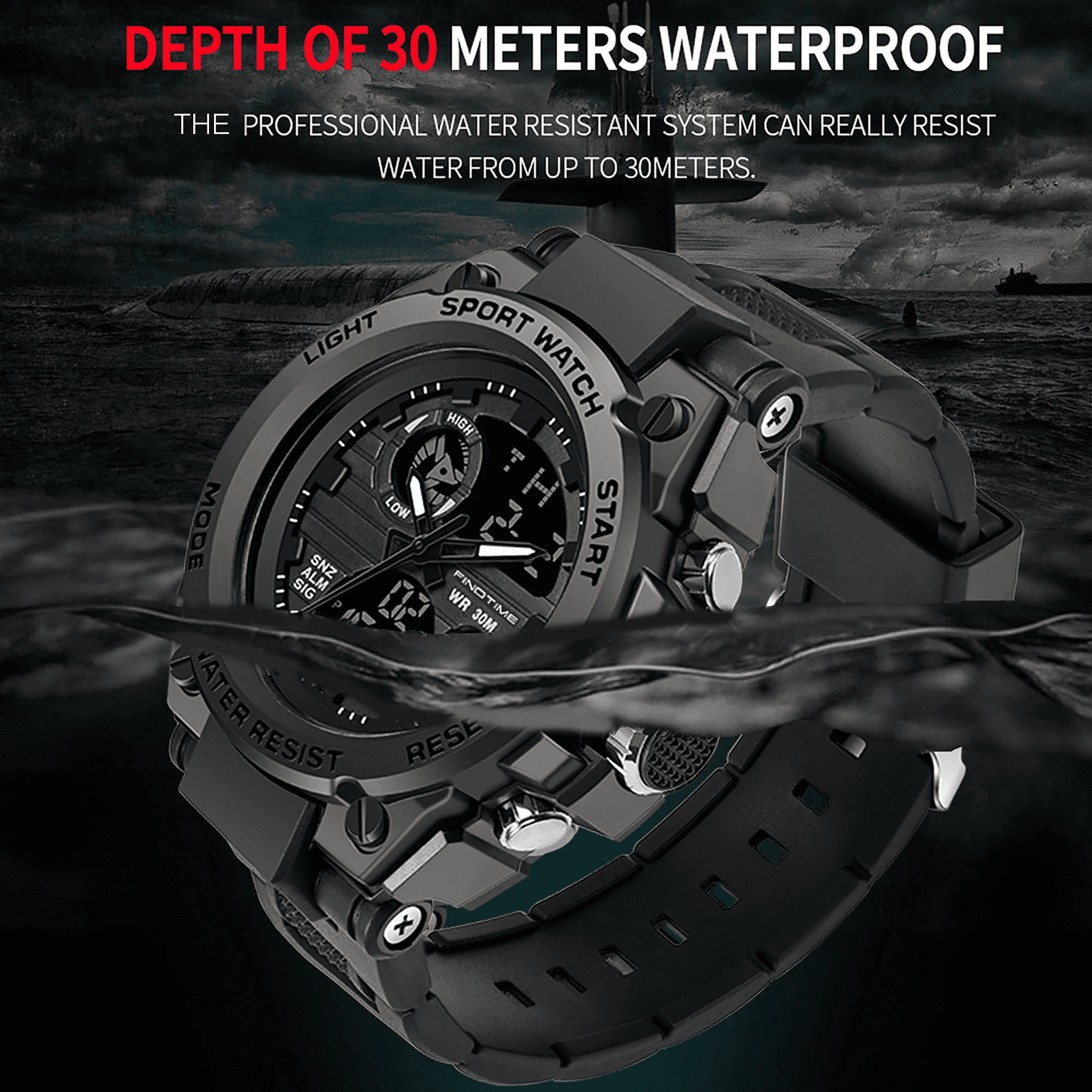 Findtime Men's Military Watch Outdoor Sports Electronic Watch Tactical Army Wristwatch LED Stopwatch Waterproof Digital Analog Watches - Image 3