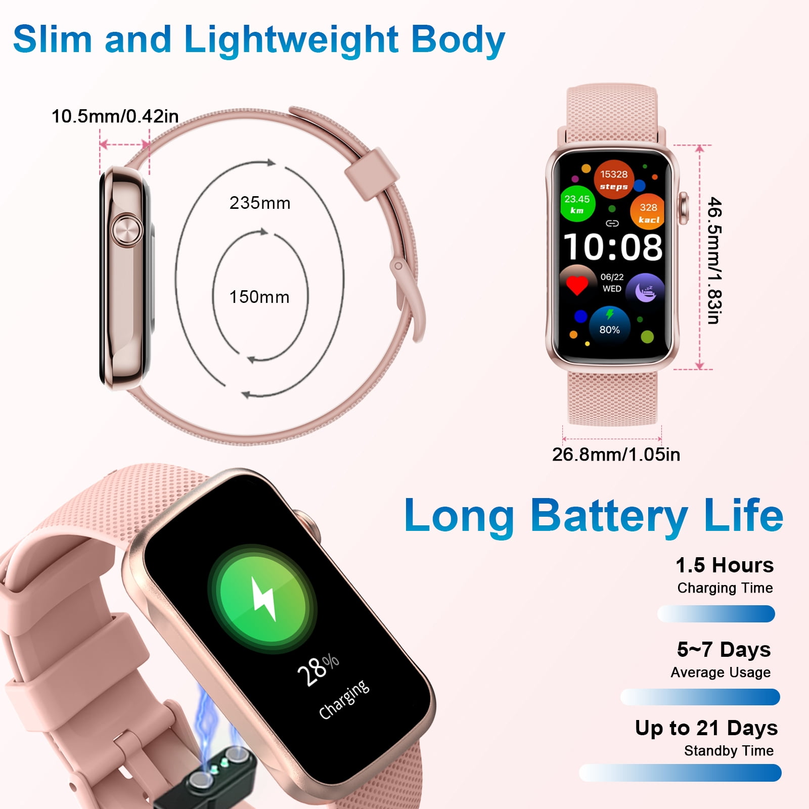 Fitness Tracker for Men Women, 2026 New 1.47" HD Smartwatch, Smart Watch with 110+ Sport Modes, IP68 Waterproof Pedometer, Compatible with Android and Ios, Pink - Image 5