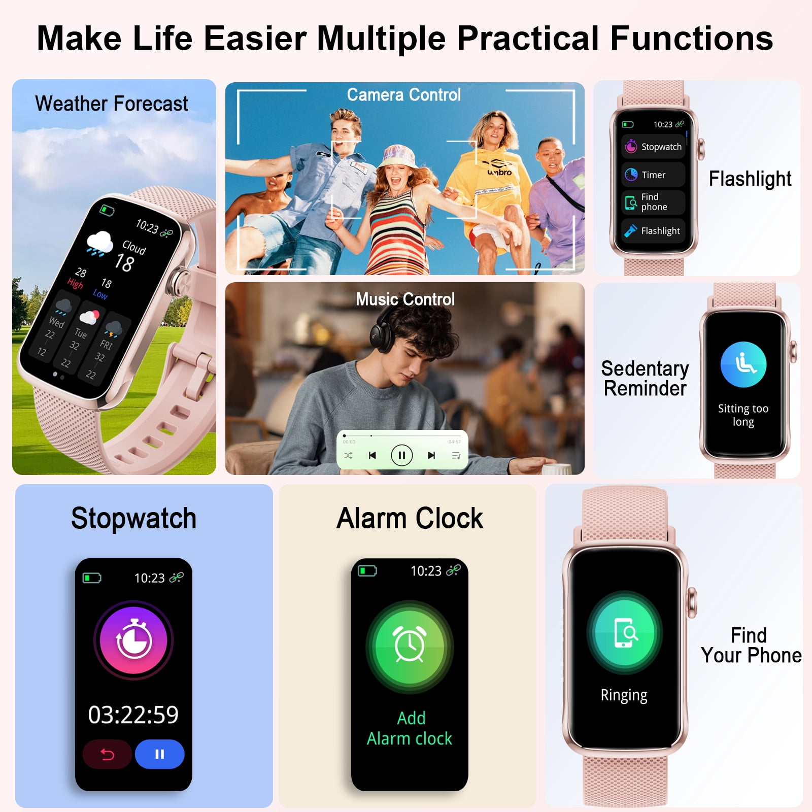 Fitness Tracker for Men Women, 2026 New 1.47" HD Smartwatch, Smart Watch with 110+ Sport Modes, IP68 Waterproof Pedometer, Compatible with Android and Ios, Pink - Image 4