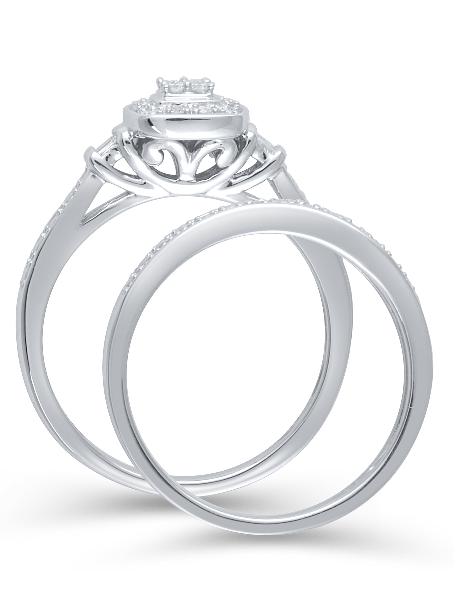 Forever Bride 1/10 Ct Natural Diamond Cushion Cut Bridal Set Women's Ring, Sterling Silve - Image 3