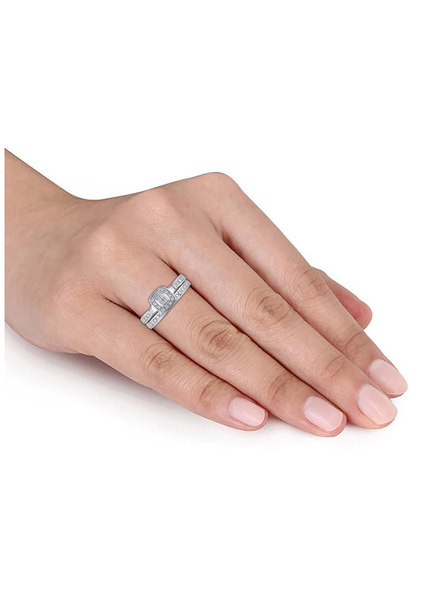 Forever Bride 1/10 Ct Natural Diamond Cushion Cut Bridal Set Women's Ring, Sterling Silve - Image 2