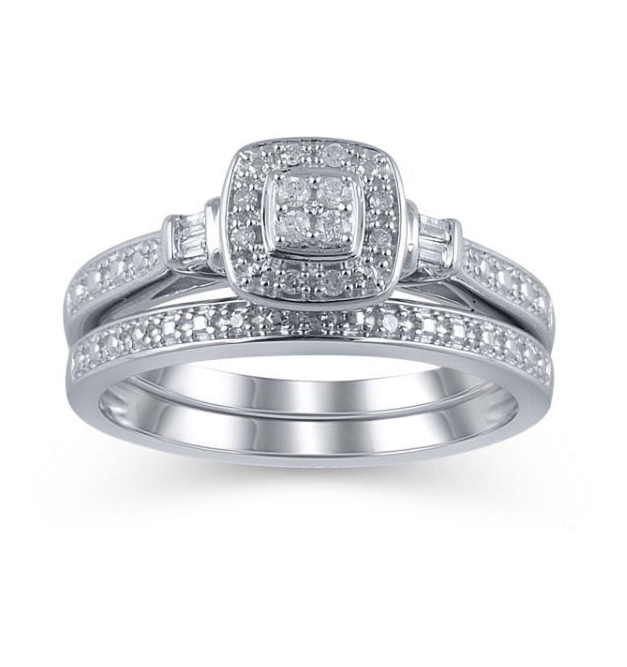 Forever Bride 1/10 Ct Natural Diamond Cushion Cut Bridal Set Women's Ring, Sterling Silve