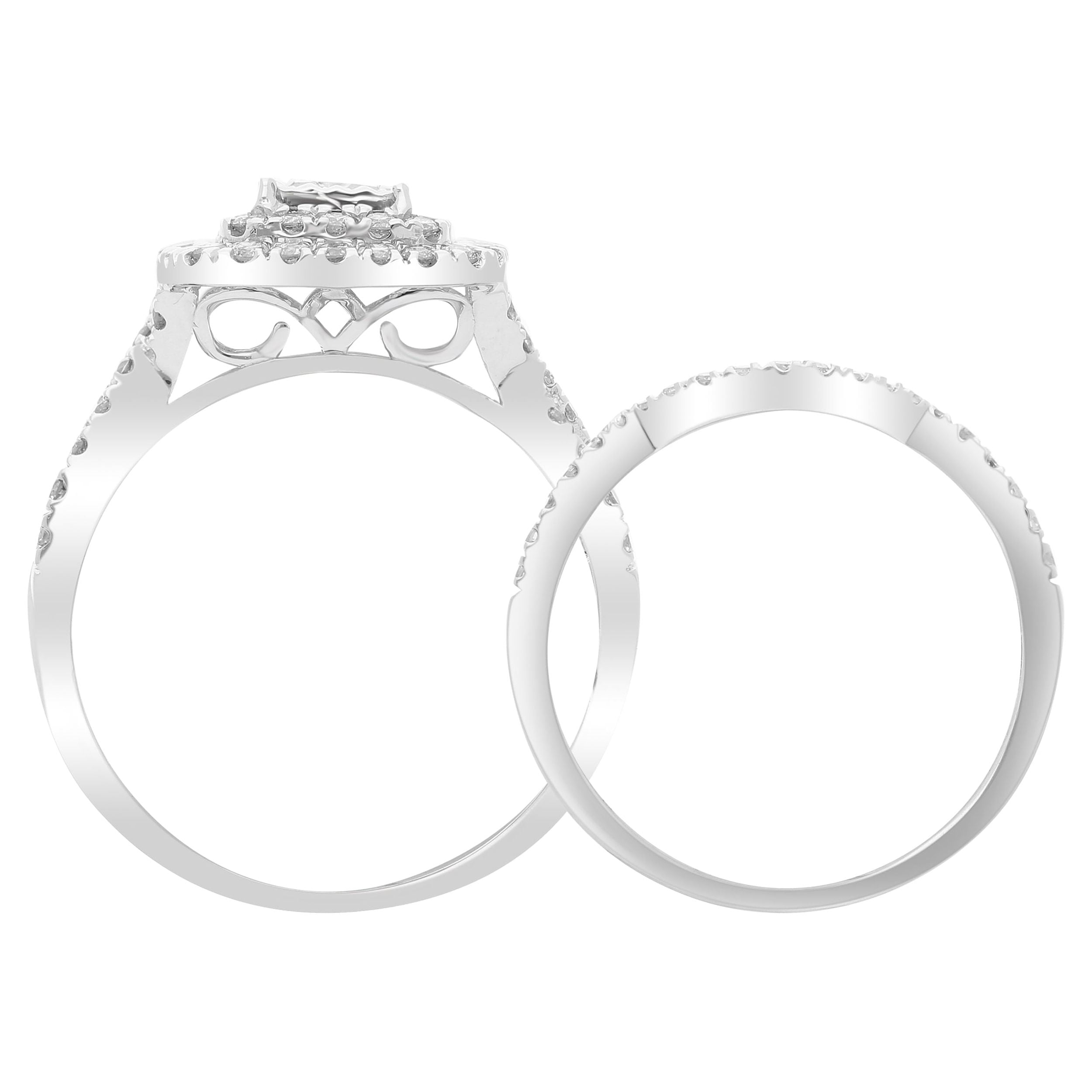 Forever Bride 10K White Gold 1 CTTW Diamond Cushion Halo Twist Bridal Set Women, Adults - Image 3