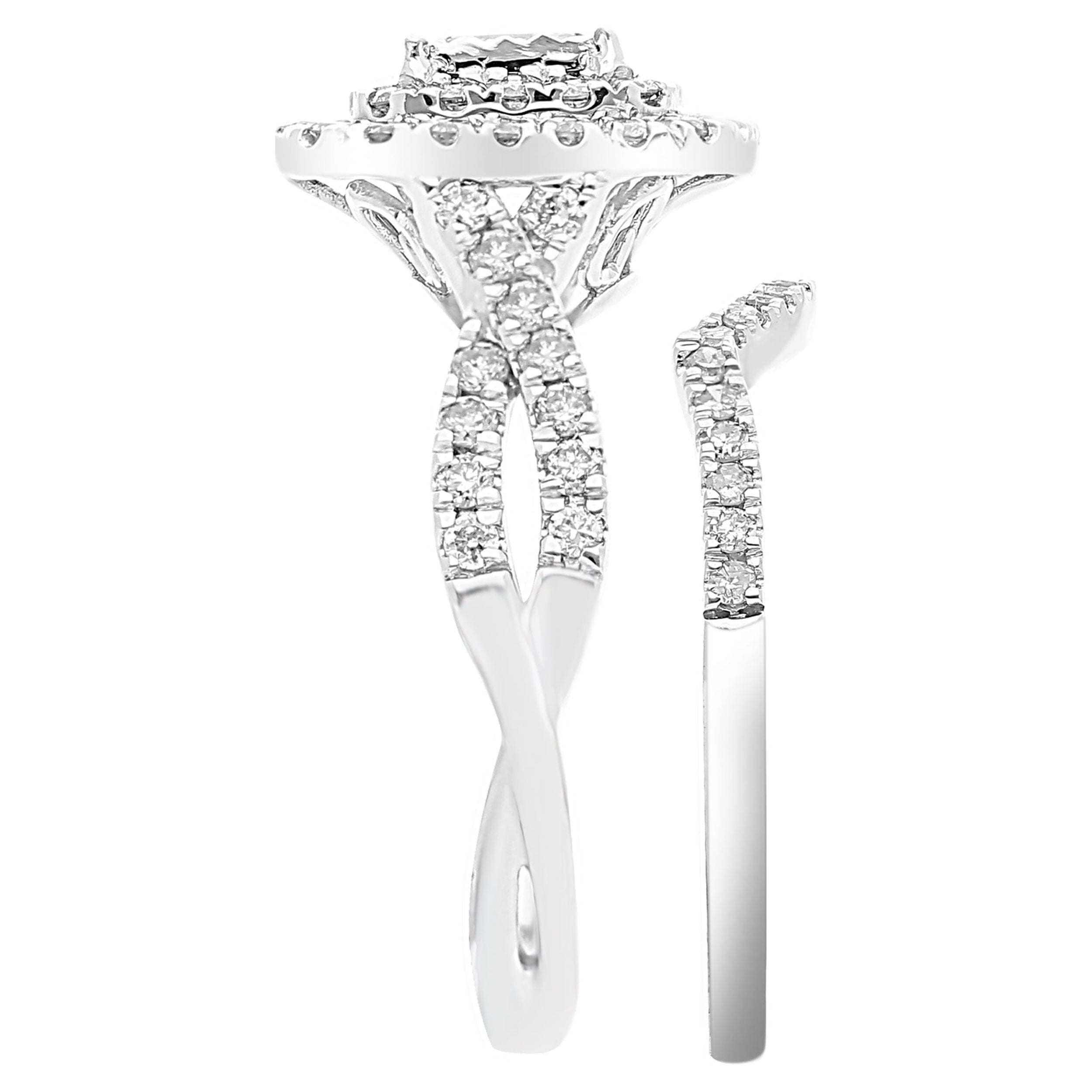 Forever Bride 10K White Gold 1 CTTW Diamond Cushion Halo Twist Bridal Set Women, Adults - Image 5