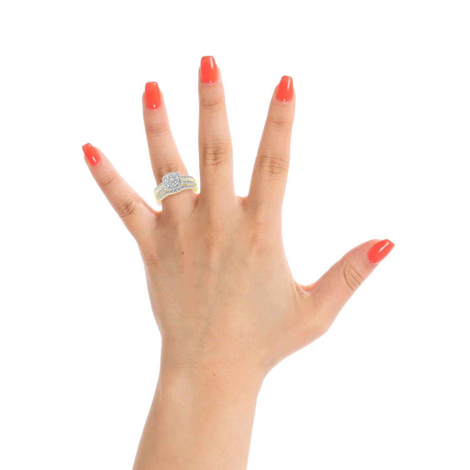 Forever Bride 10K Yellow Gold 1/3 CTTW Diamond Cushion Bridal Ring Set, Women, Adults - Image 2