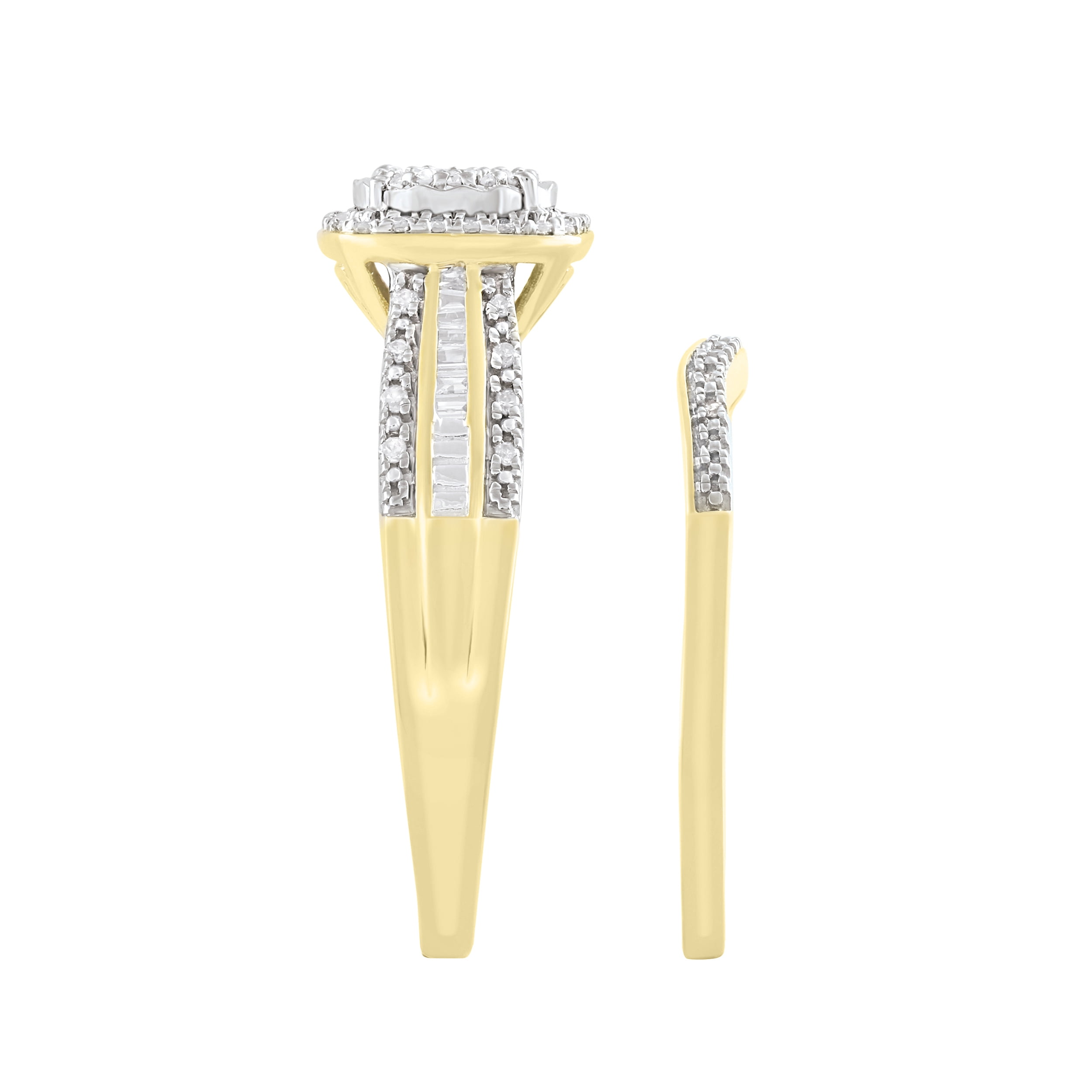 Forever Bride 10K Yellow Gold 1/3 CTTW Diamond Cushion Bridal Ring Set, Women, Adults - Image 4