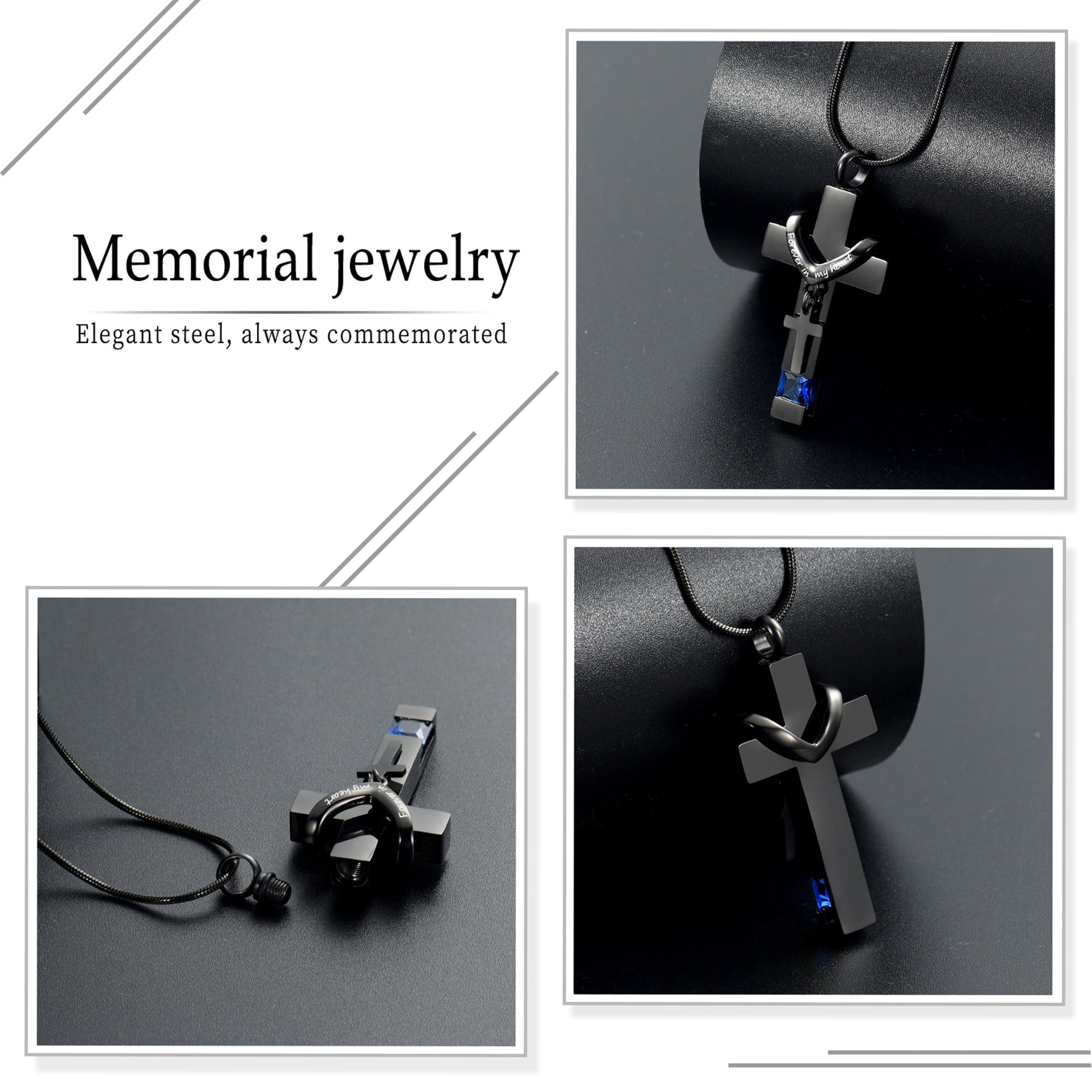 Forever in My Heart Birthstone Personalized Double Cross Urn Pendant Cremation Jewelry for Ashes Cross Ashes Keepsake - Image 3
