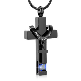 Forever in My Heart Birthstone Personalized Double Cross Urn Pendant Cremation Jewelry for Ashes Cross Ashes Keepsake