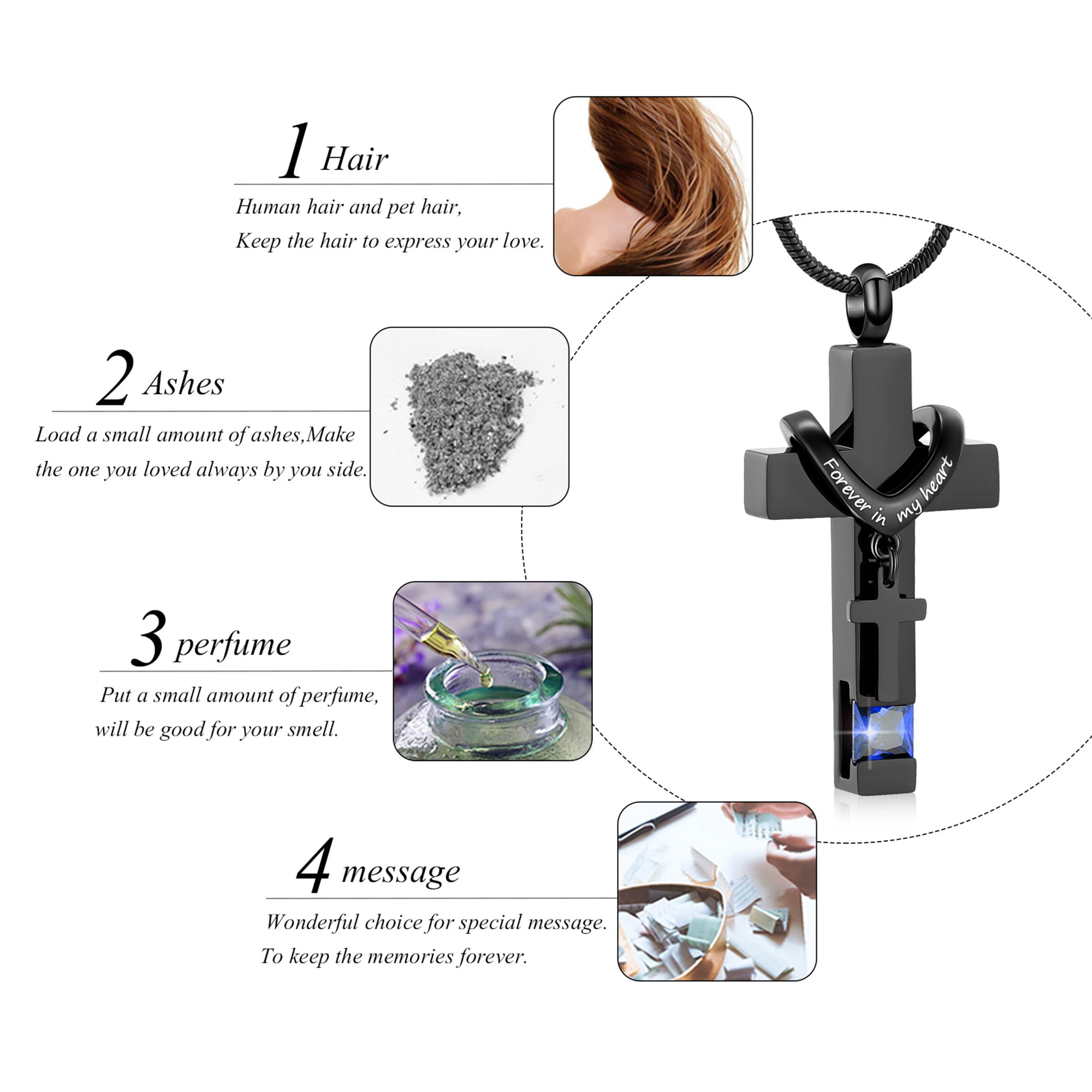 Forever in My Heart Birthstone Personalized Double Cross Urn Pendant Cremation Jewelry for Ashes Cross Ashes Keepsake - Image 4