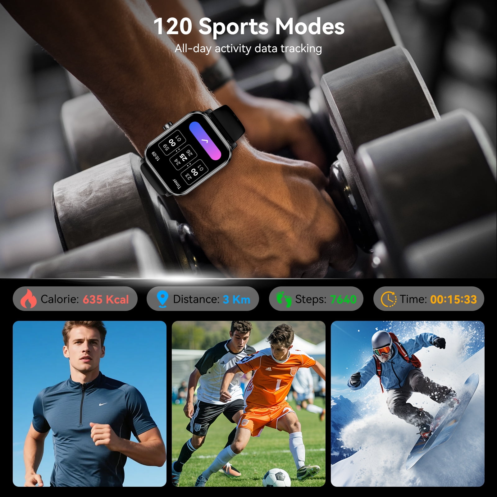 FPZMIU 1.83" Display Smart Watch, High-Definition Fitness Watch with Always-On Touchscreen for Men Women, Black - Image 2