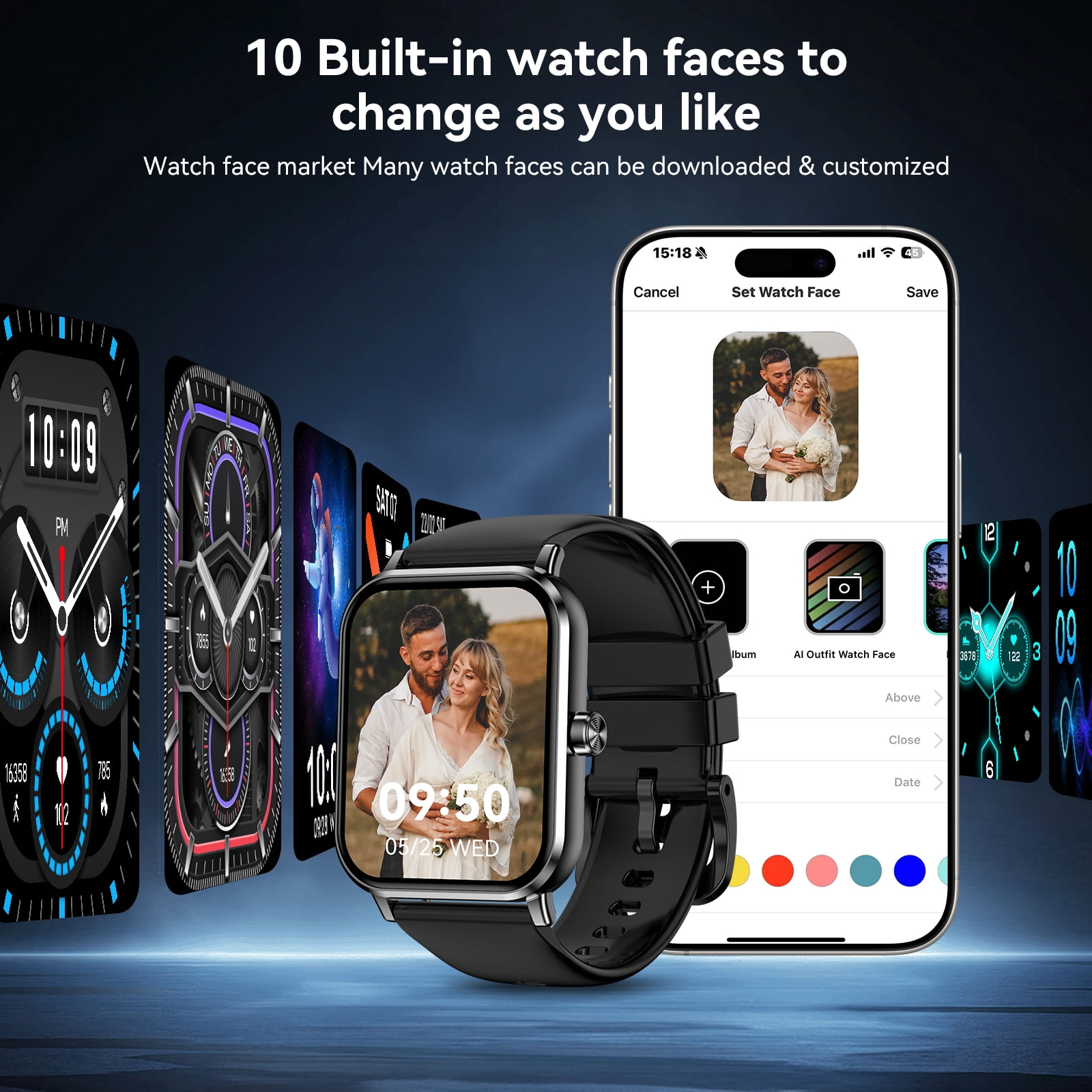 FPZMIU 1.83" Display Smart Watch, High-Definition Fitness Watch with Always-On Touchscreen for Men Women, Black - Image 3
